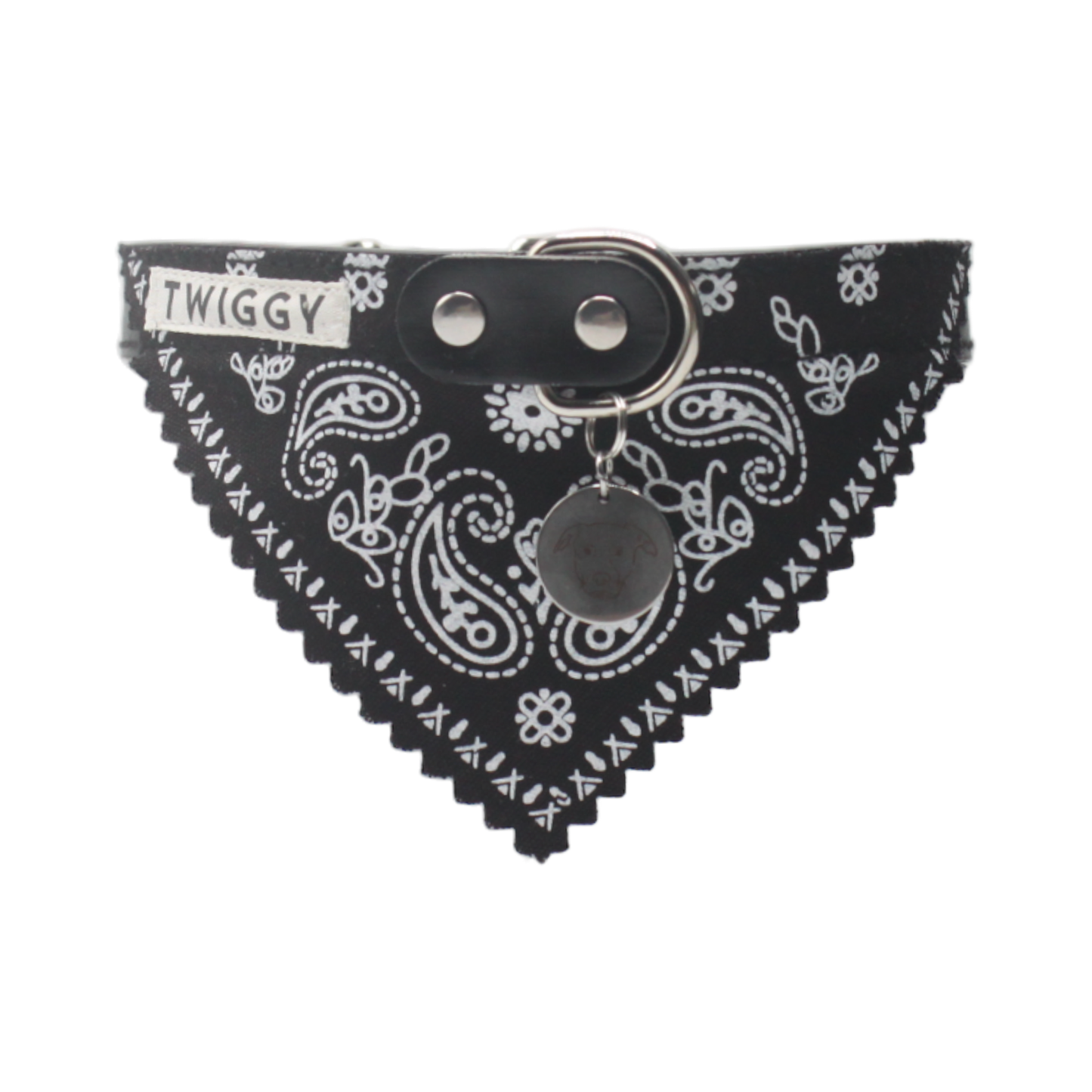 bandana chien collier cuir noir twiggy
