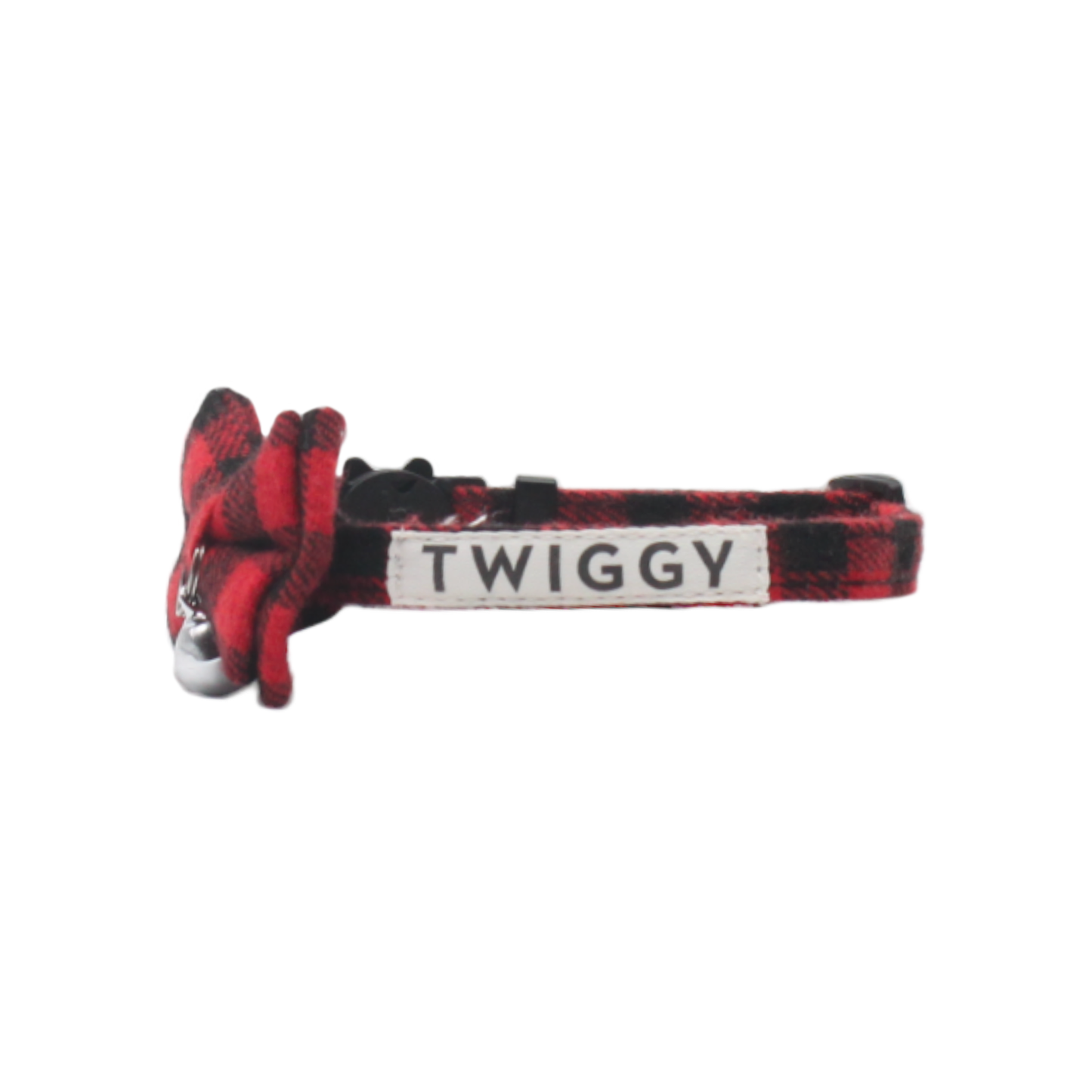collier chat carreaux vichy nœud papillon boucle anti-étranglement rouge noir twiggy