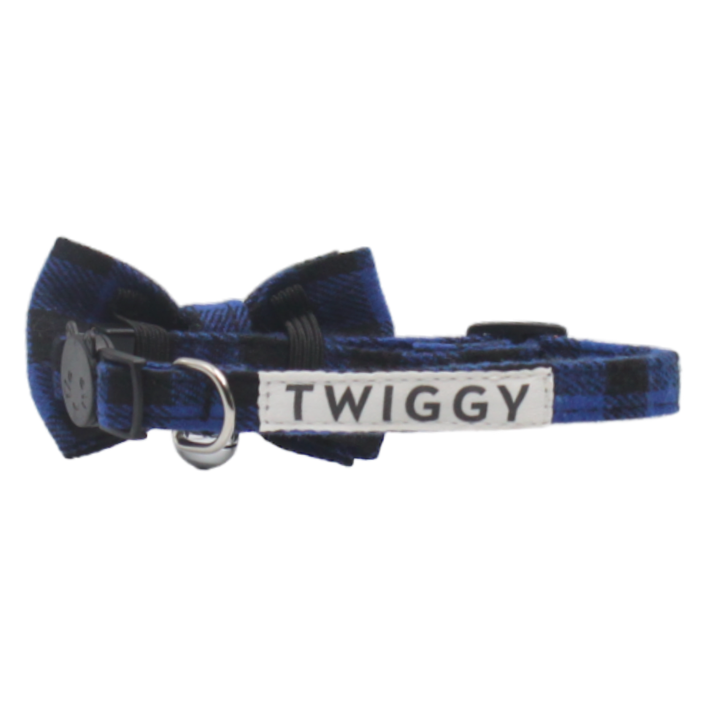 collier chat carreaux vichy nœud papillon boucle anti-étranglement bleu noir twiggy