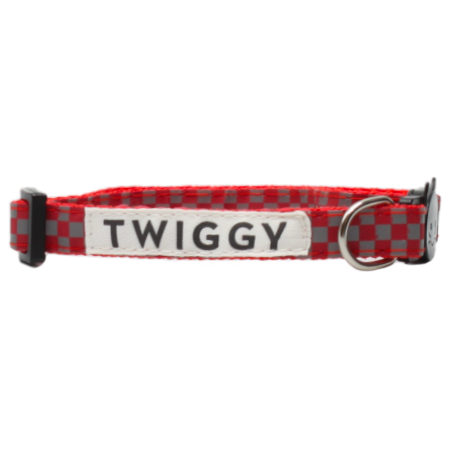 collier chat carreaux réfléchissants boucle anti-étranglement rouge twiggy
