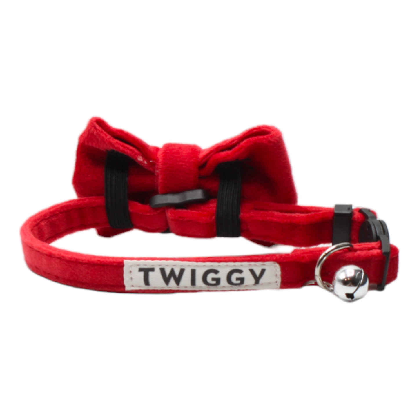 collier chat velours nœud papillon amovible boucle anti-étranglement rouge twiggy