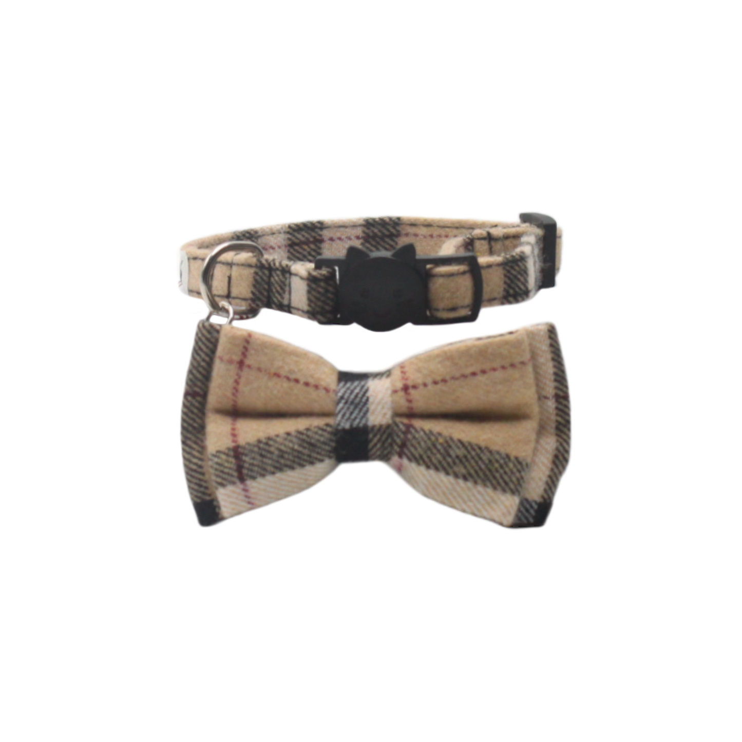 collier chat tartan nœud papillon boucle anti-étranglement beige blanc twiggy