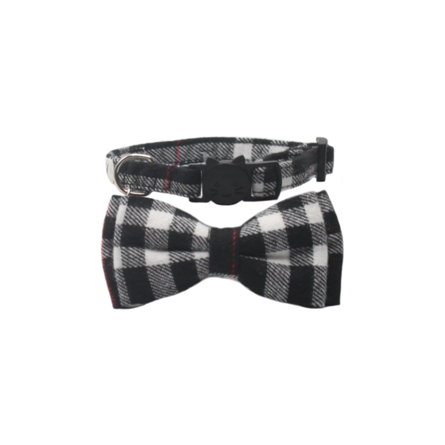 collier chat tartan nœud papillon boucle anti-étranglement noir blanc twiggy