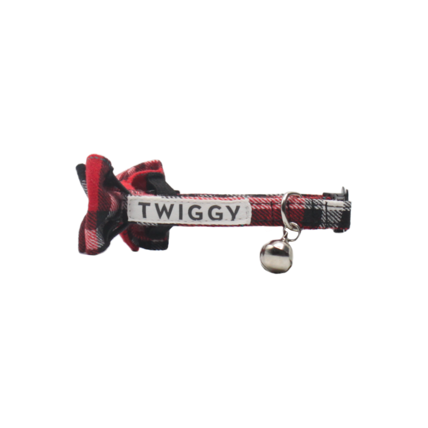 collier chat tartan nœud papillon boucle anti-étranglement rouge blanc twiggy