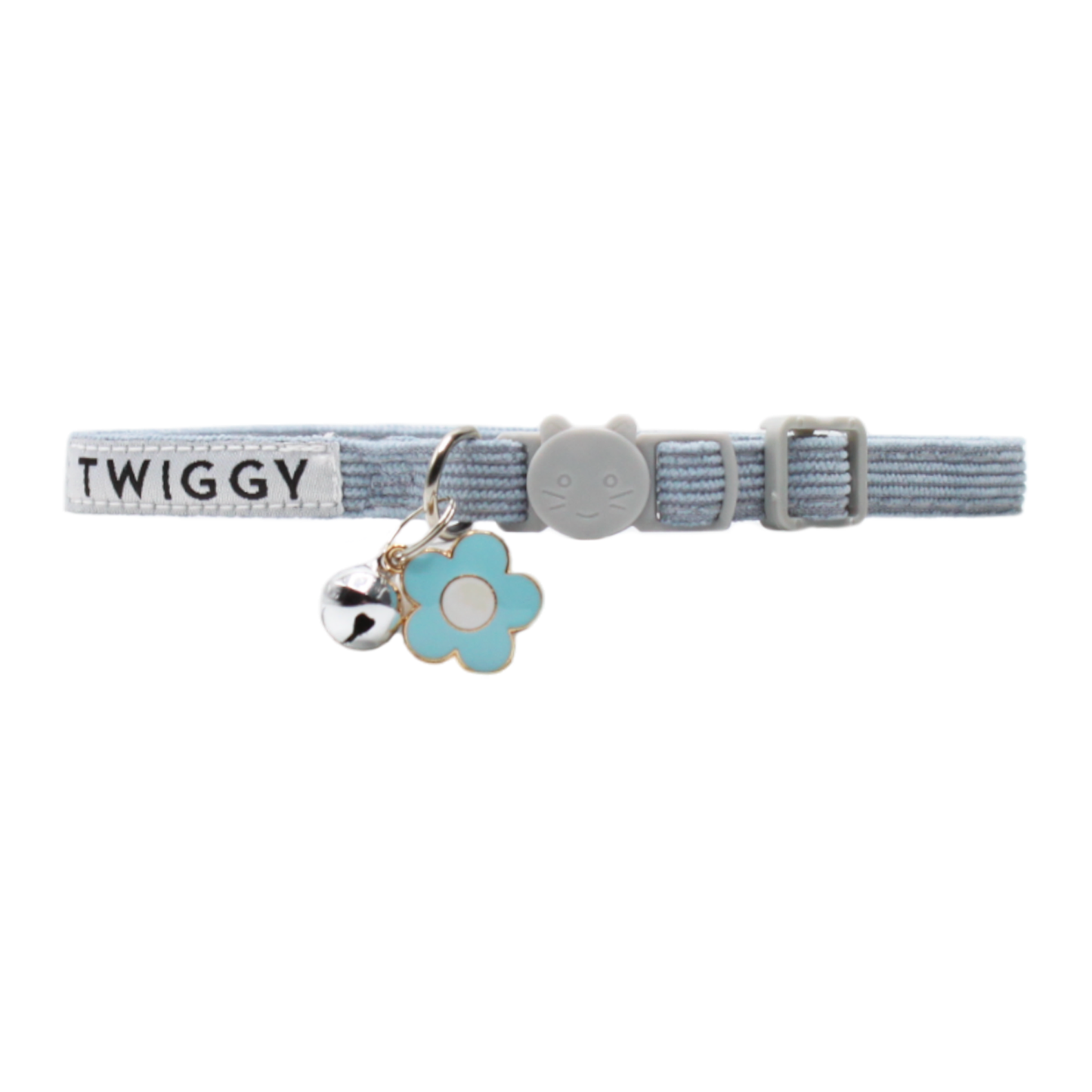 collier chat velours côtelé boucle anti-étranglement pendentif fleur bleu twiggy