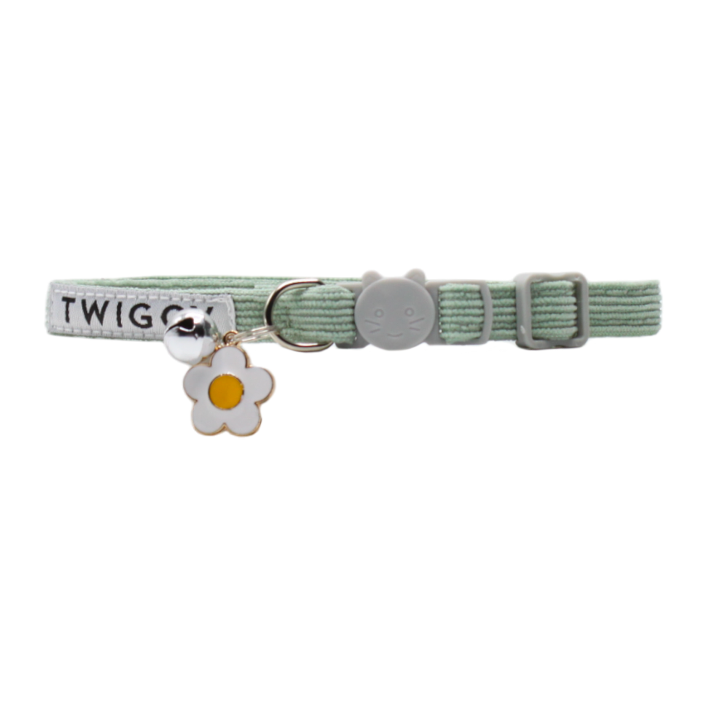 collier chat velours côtelé boucle anti-étranglement pendentif fleur vert twiggy
