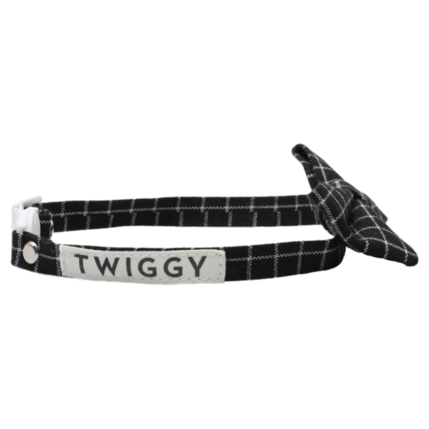 collier chat carreaux nœud papillon boucle anti-étranglement noir blanc twiggy