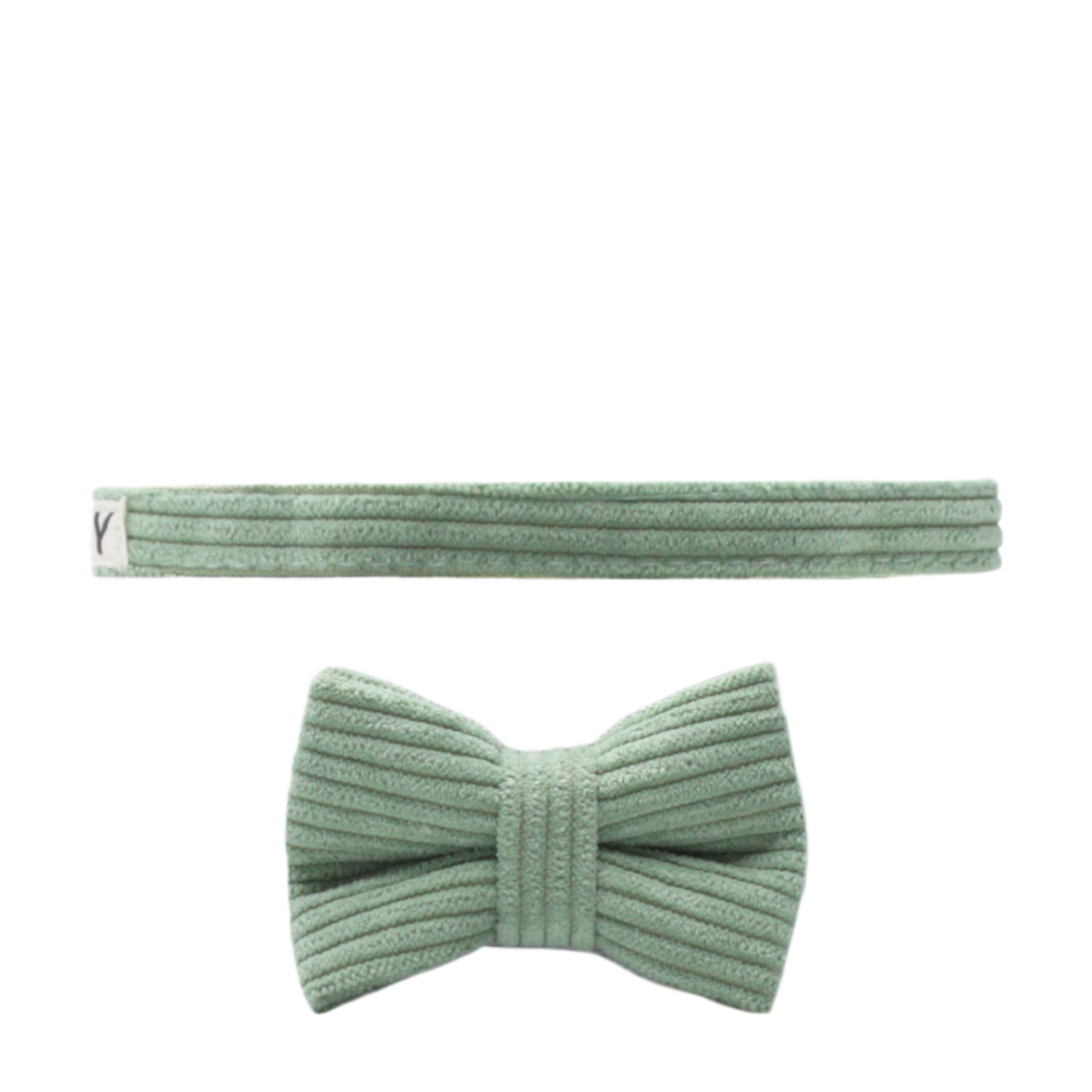 collier chat velours côtelé nœud papillon amovible boucle anti-étranglement vert clair twiggy