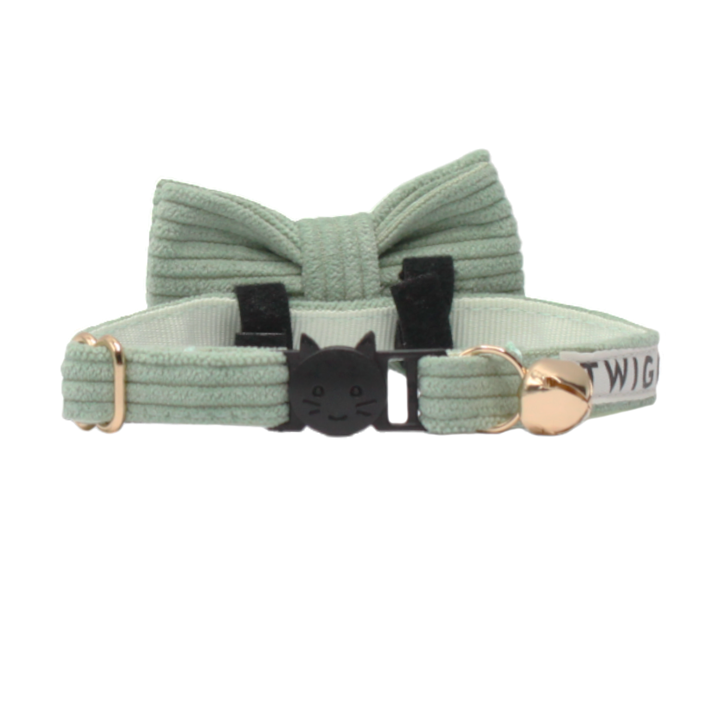 collier chat velours côtelé nœud papillon amovible boucle anti-étranglement vert clair twiggy