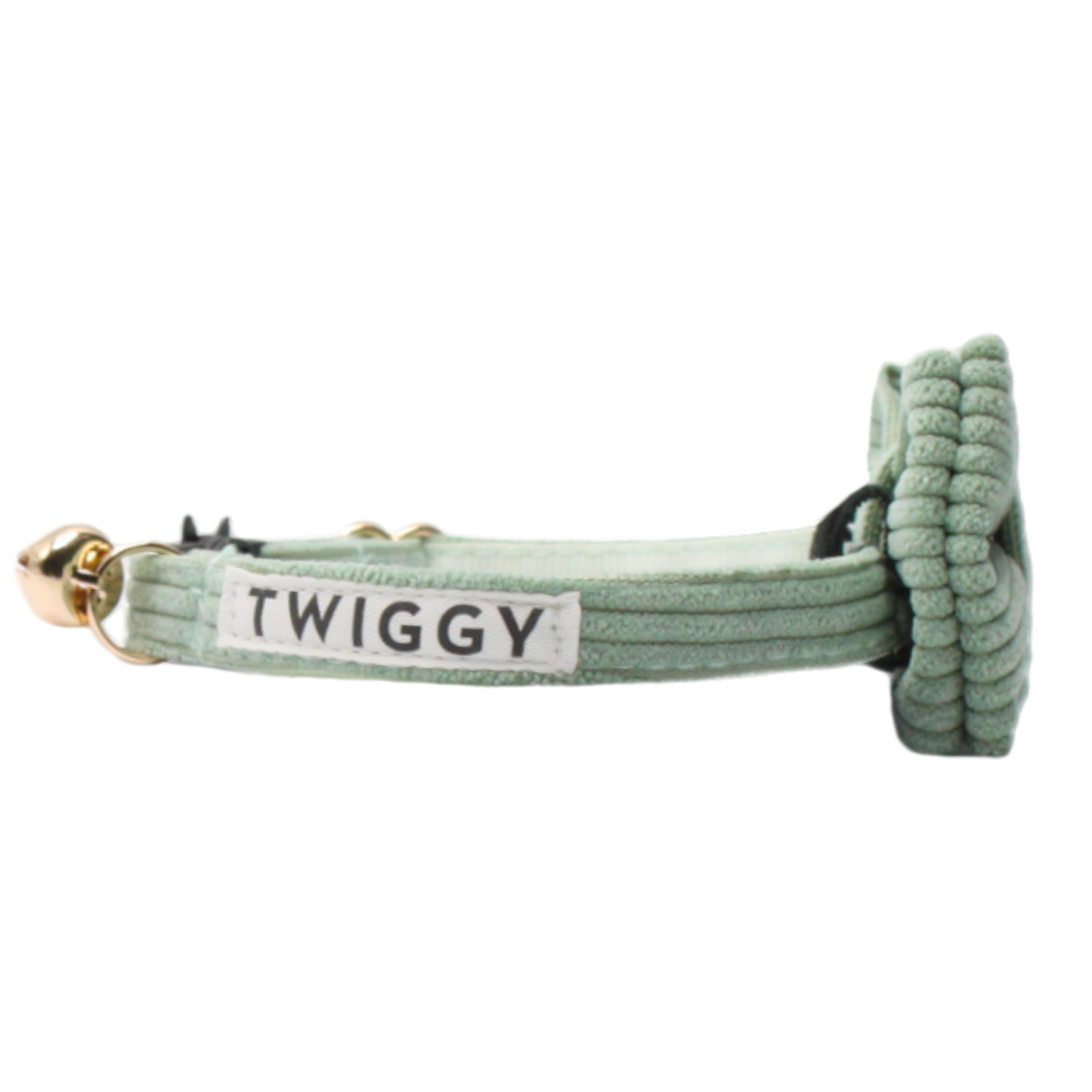 collier chat velours côtelé nœud papillon amovible boucle anti-étranglement vert clair twiggy