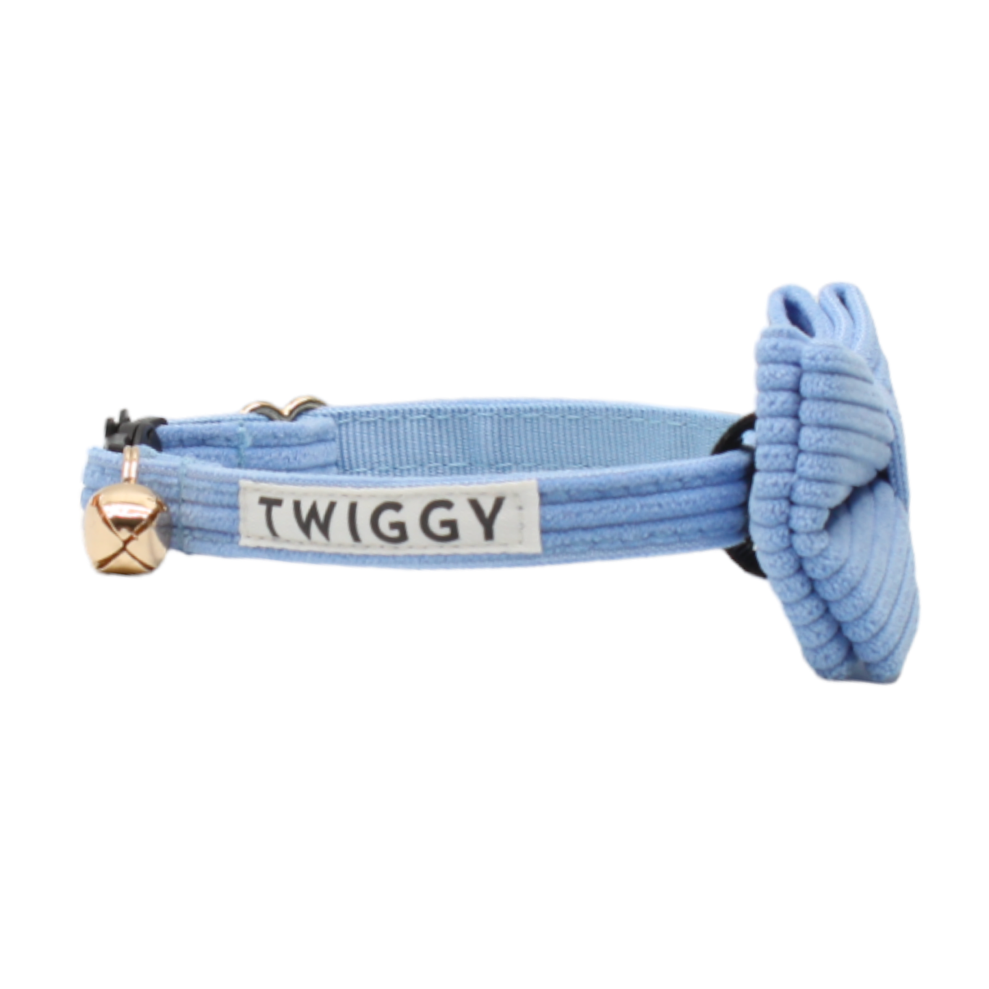 collier chat velours côtelé nœud papillon amovible boucle anti-étranglement bleu twiggy