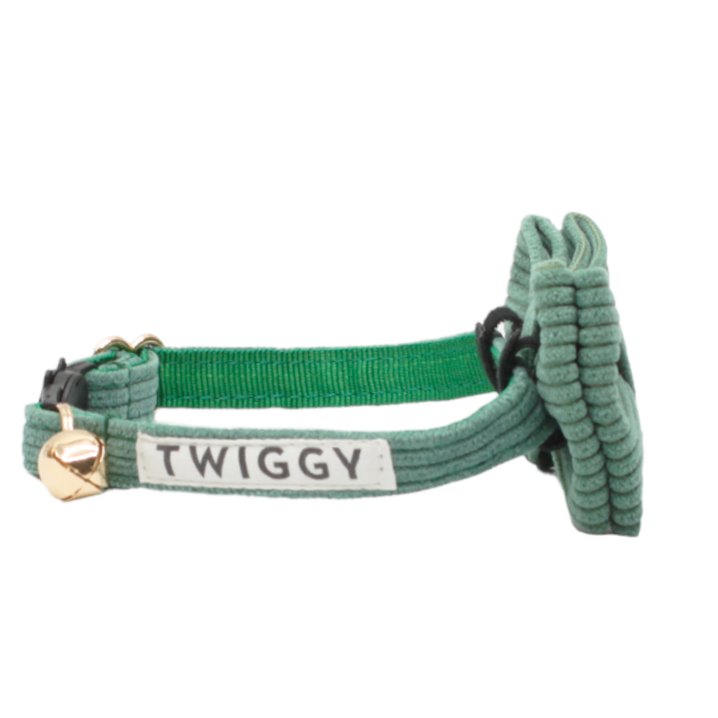 collier chat velours côtelé nœud papillon amovible boucle anti-étranglement vert twiggy