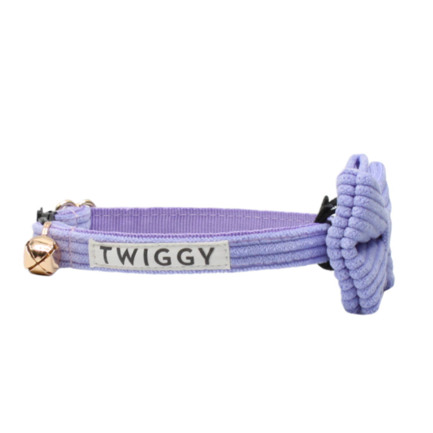 collier chat velours côtelé nœud papillon amovible boucle anti-étranglement violet twiggy