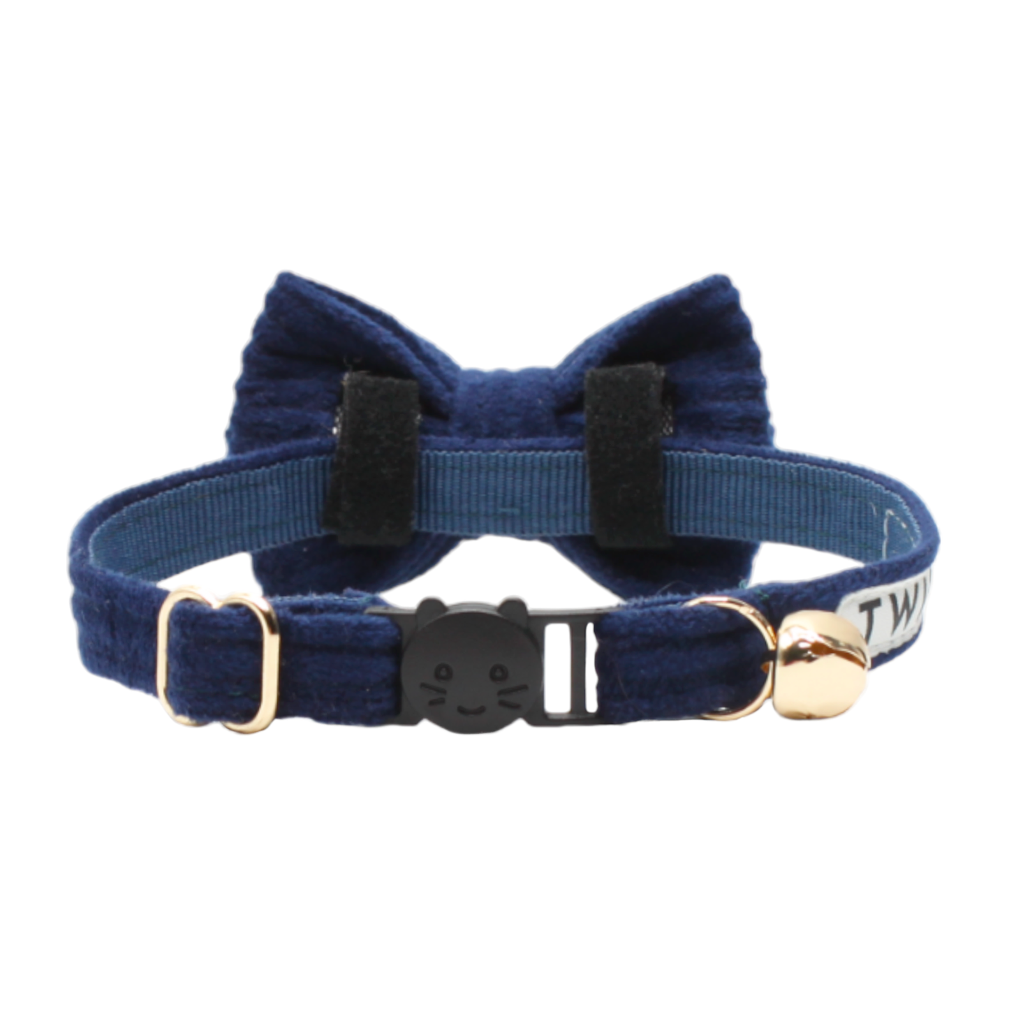 collier chat velours côtelé nœud papillon amovible boucle anti-étranglement bleu marine twiggy
