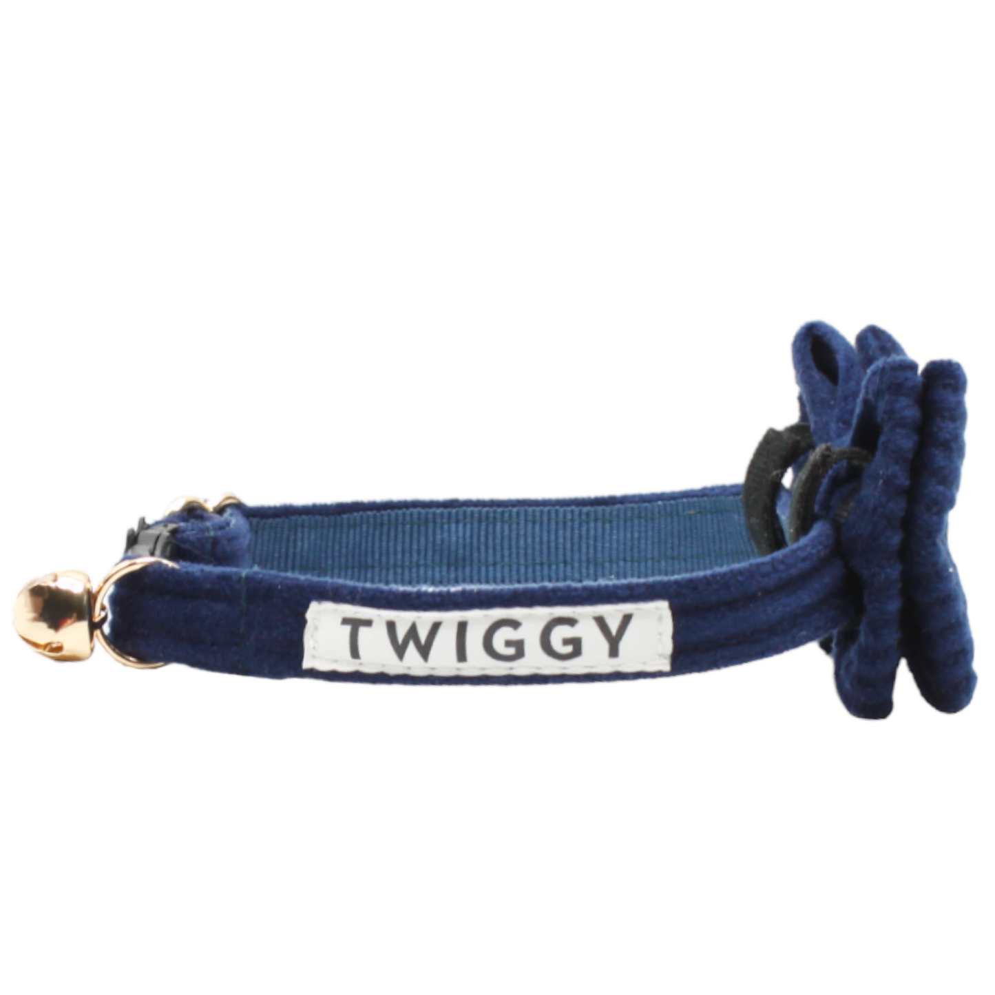 collier chat velours côtelé nœud papillon amovible boucle anti-étranglement bleu marine twiggy