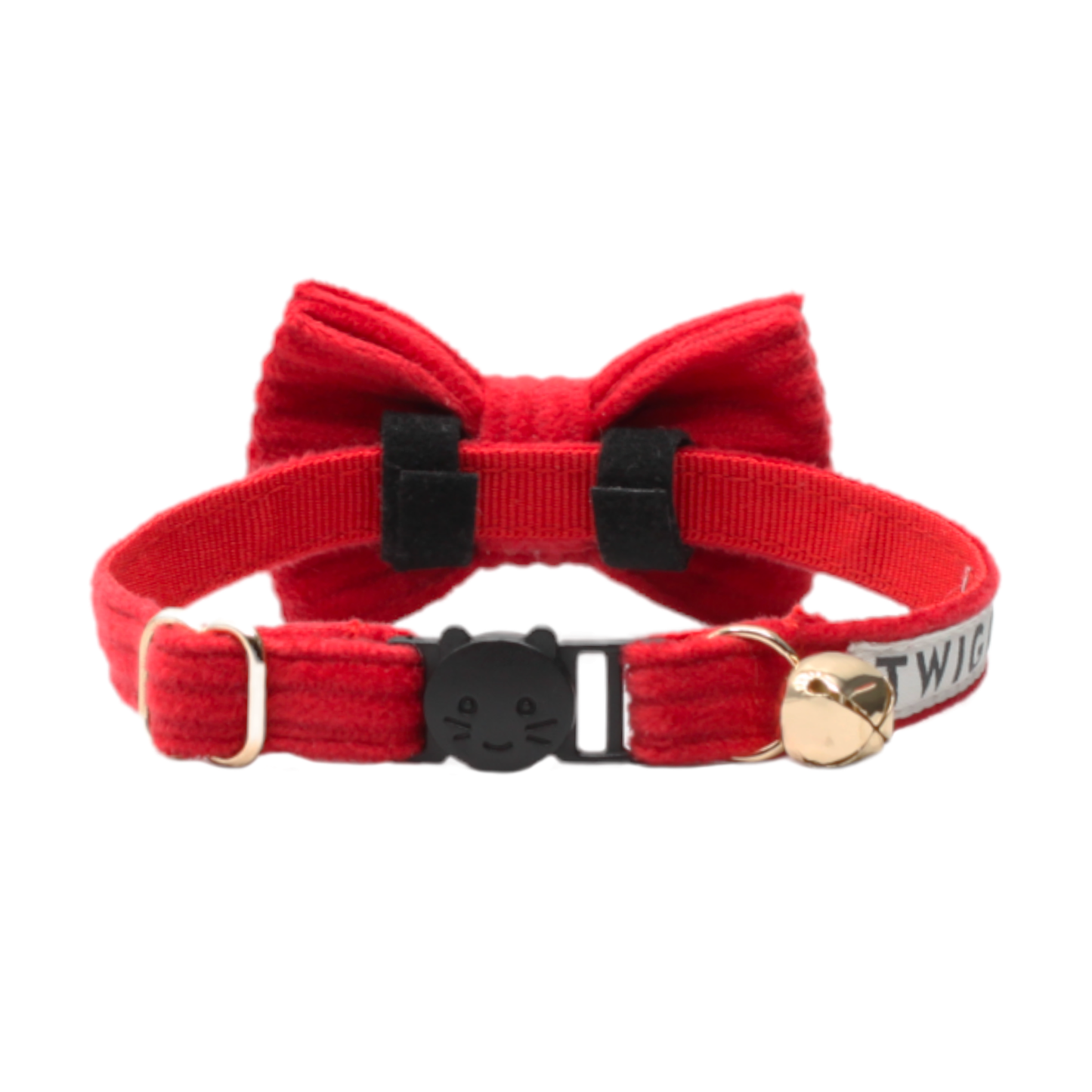 collier chat velours côtelé nœud papillon amovible boucle anti-étranglement rouge twiggy