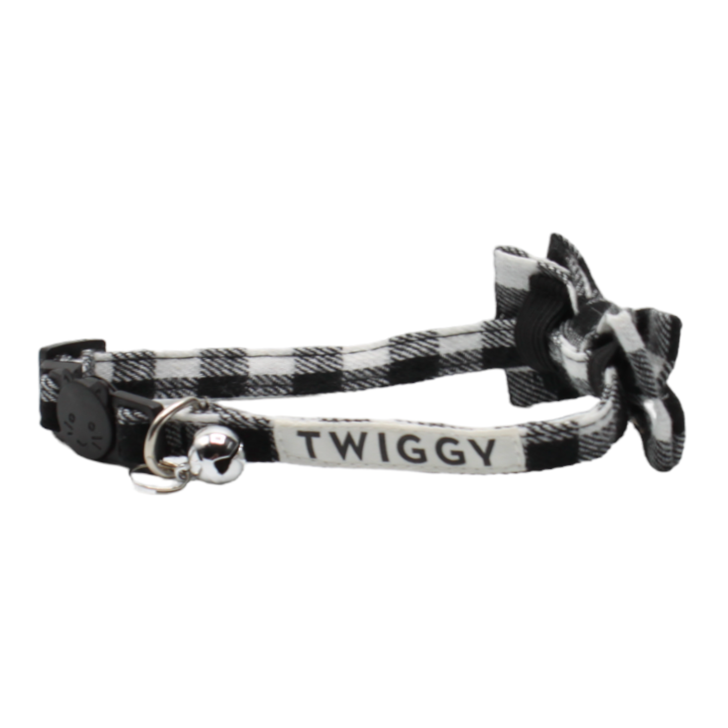 collier chat vichy nœud papillon boucle anti-étranglement noir blanc twiggy