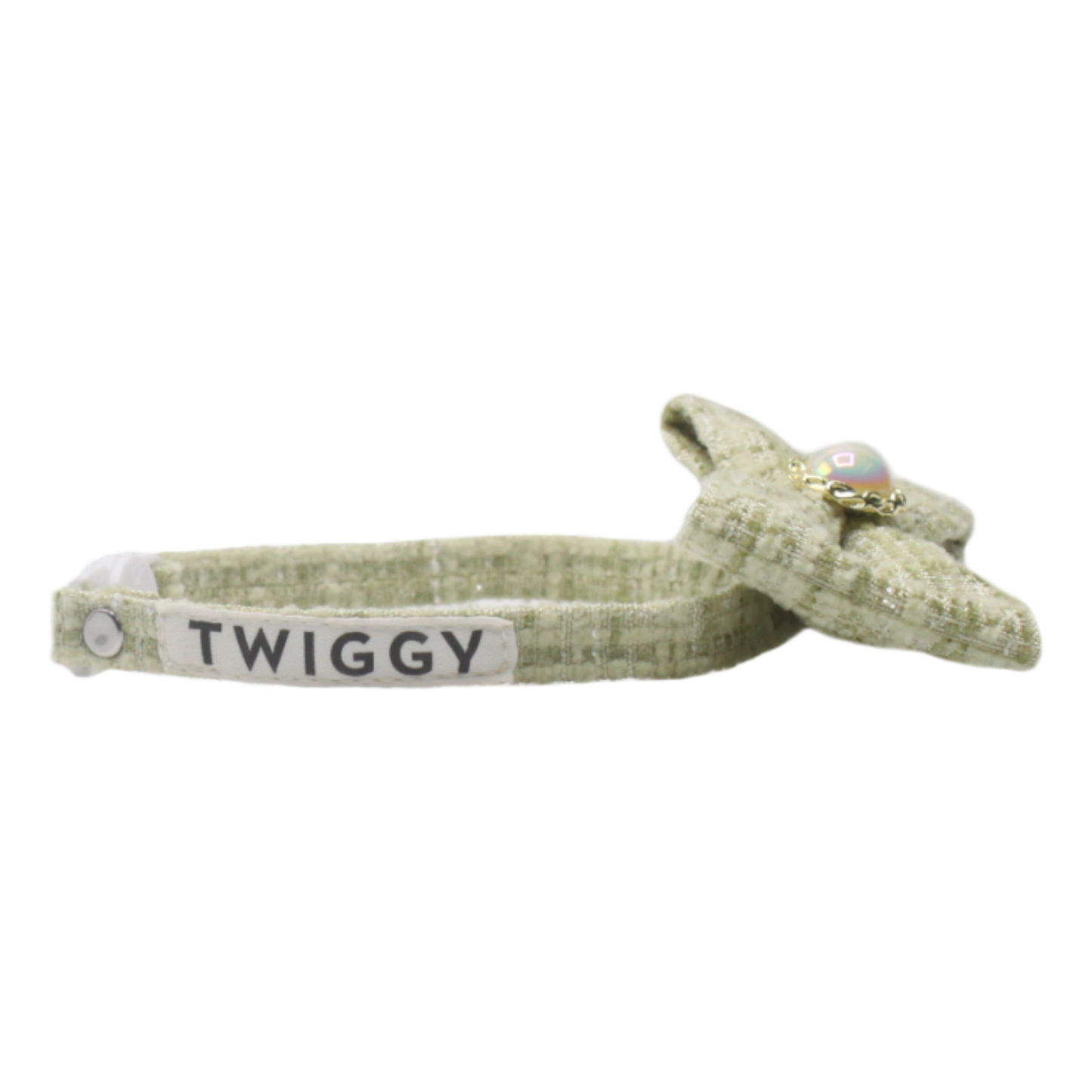 collier chat tweed nœud papillon boucle anti-étranglement vert twiggy