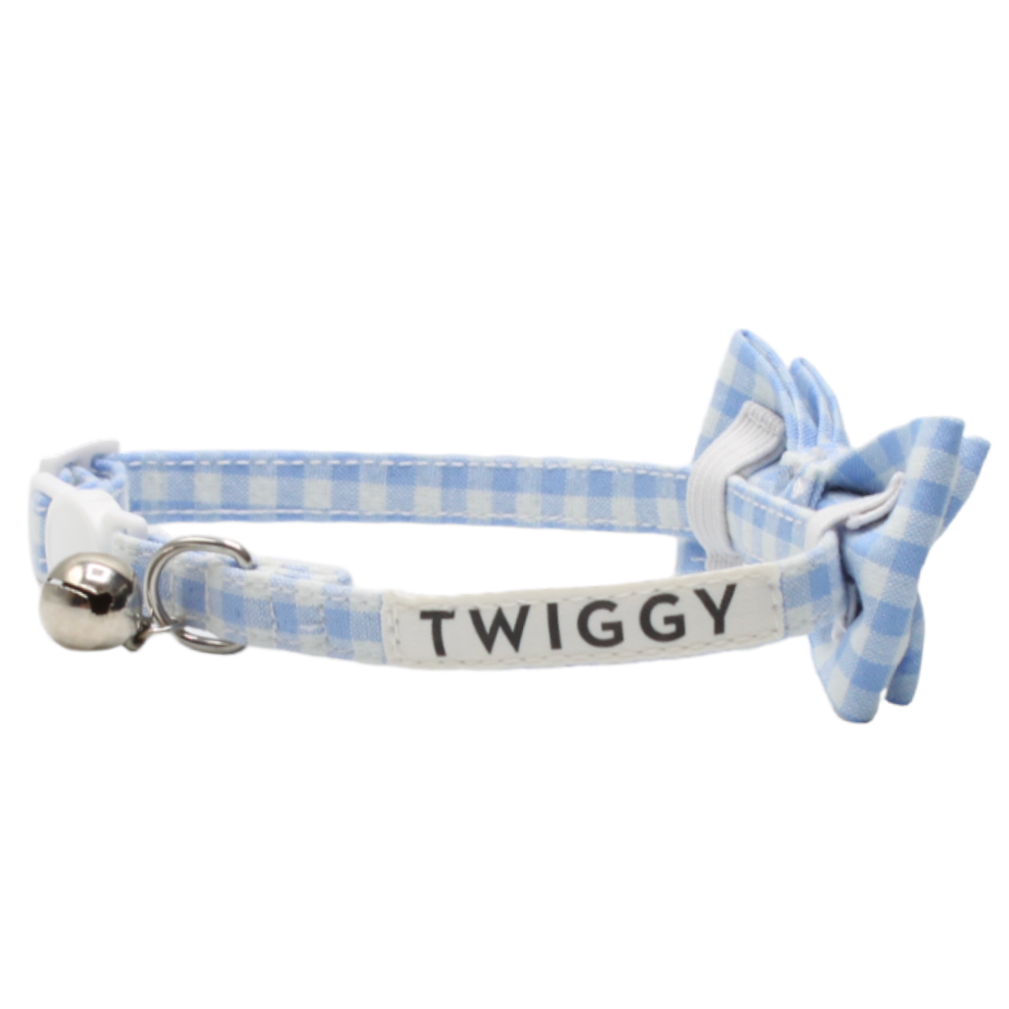 collier chat vichy nœud papillon boucle anti-étranglement bleu twiggy