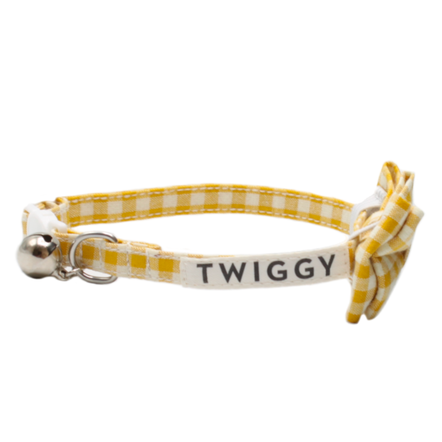 collier chat vichy nœud papillon boucle anti-étranglement jaune twiggy
