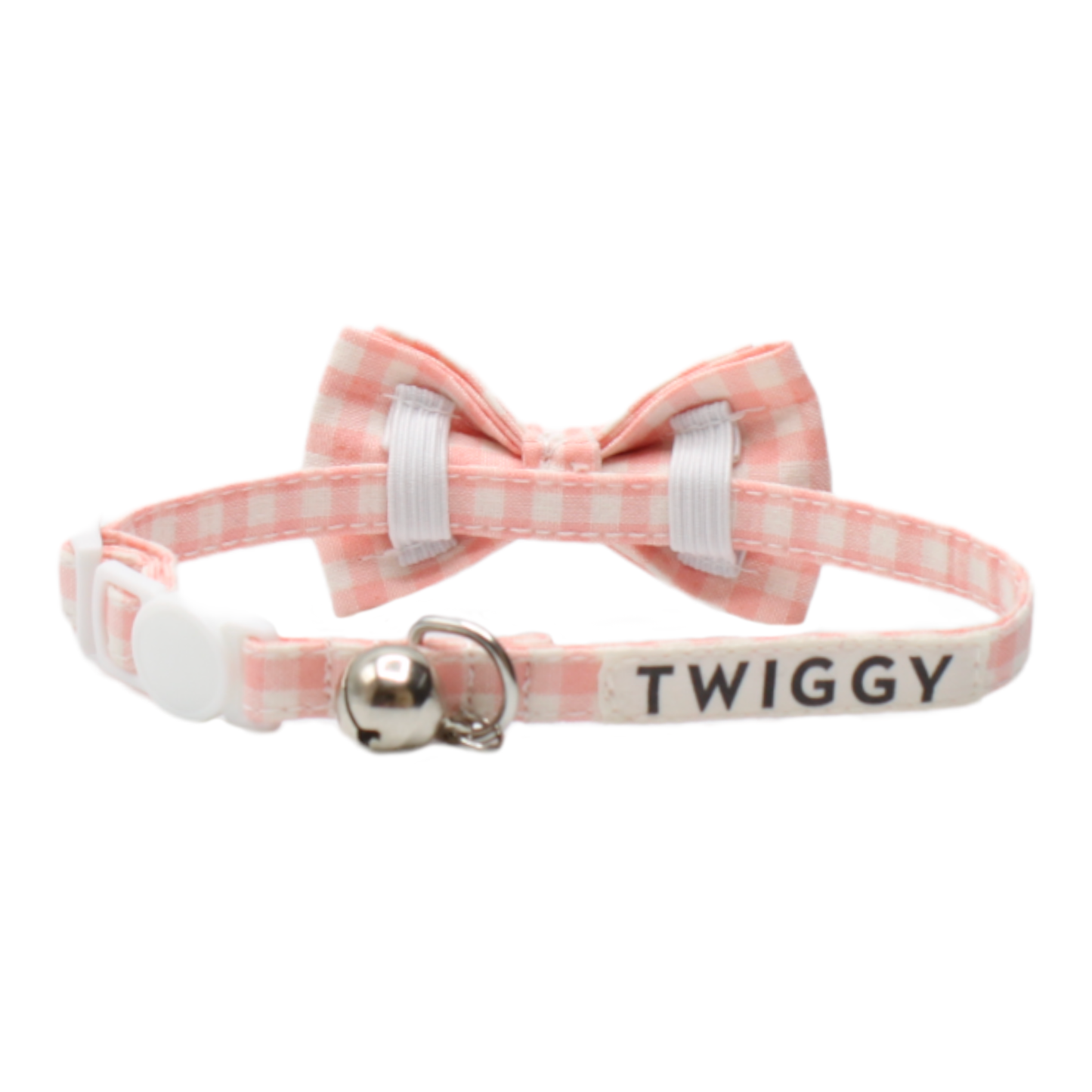 collier chat vichy nœud papillon boucle anti-étranglement rose twiggy