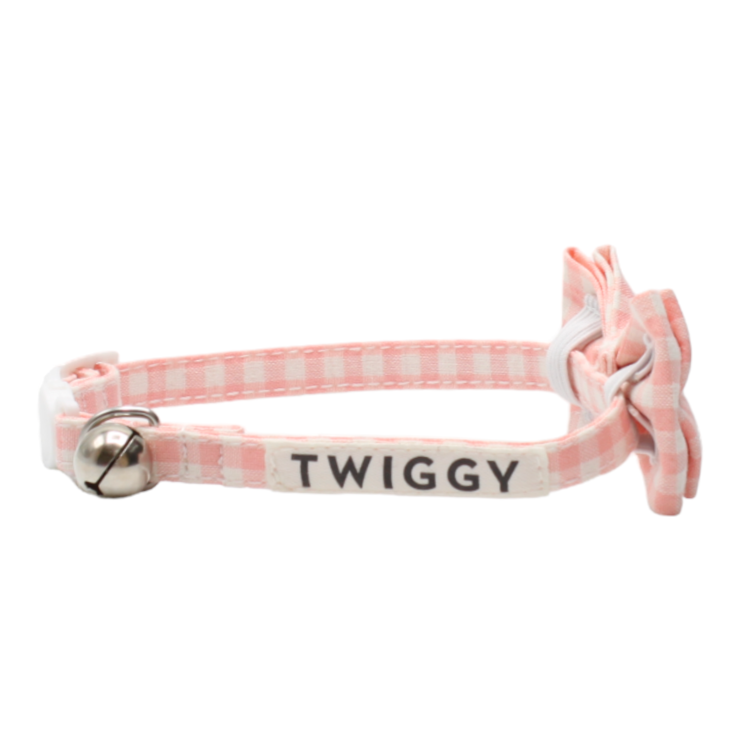collier chat vichy nœud papillon boucle anti-étranglement rose twiggy