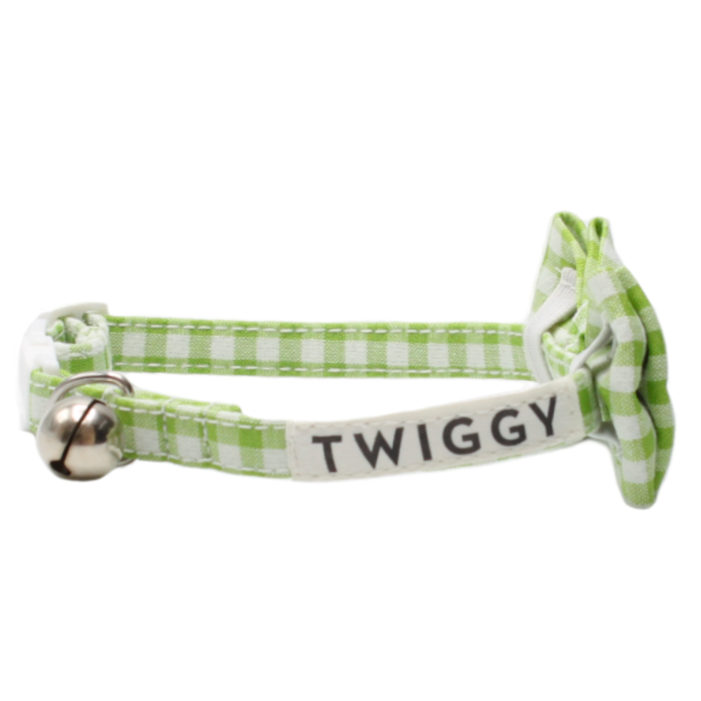 collier chat vichy nœud papillon boucle anti-étranglement vert twiggy