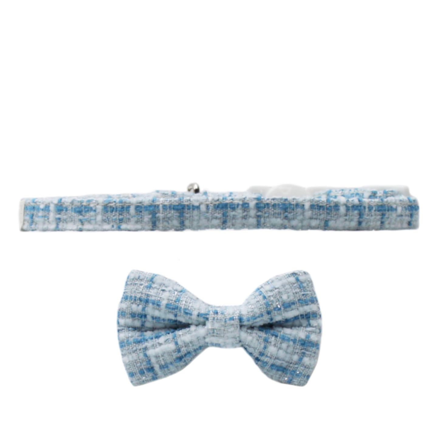 collier chat tweed nœud papillon amovible boucle anti-étranglement bleu twiggy