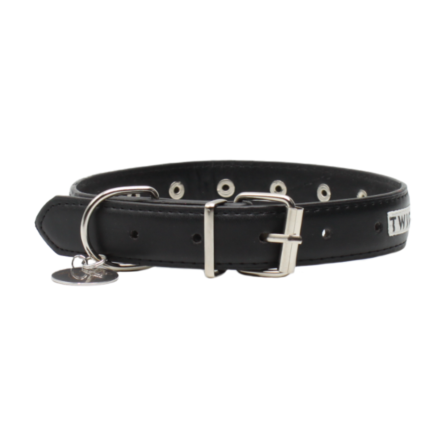 collier chien cuir clouté métal boucle réglable noir twiggy