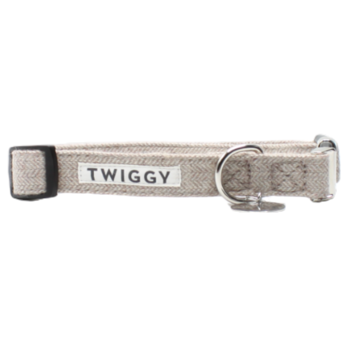 collier chien boucle métal argenté plastique beige twiggy