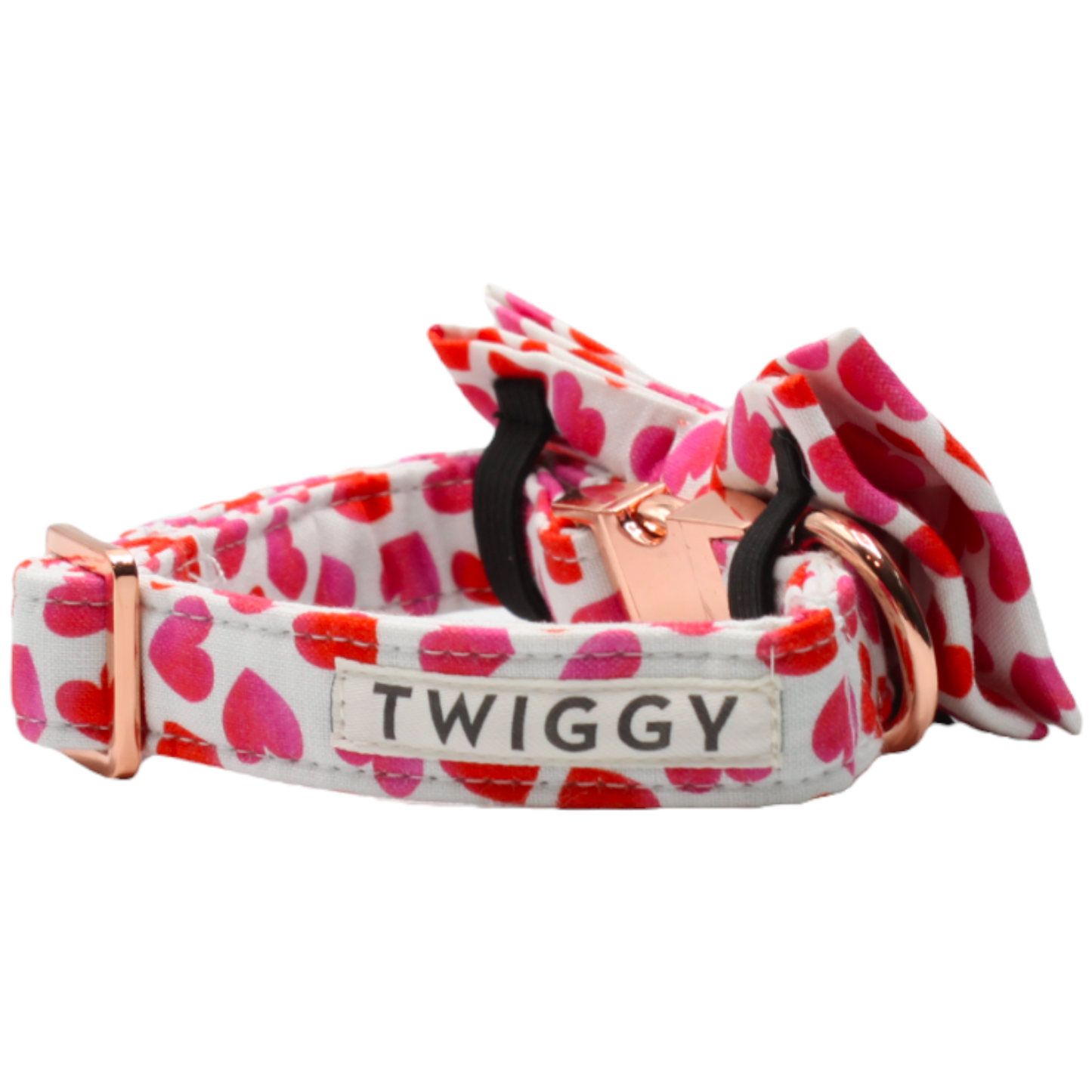 collier chien boucle métal noeud papillon coeurs rouge rose saint-valentin twiggy