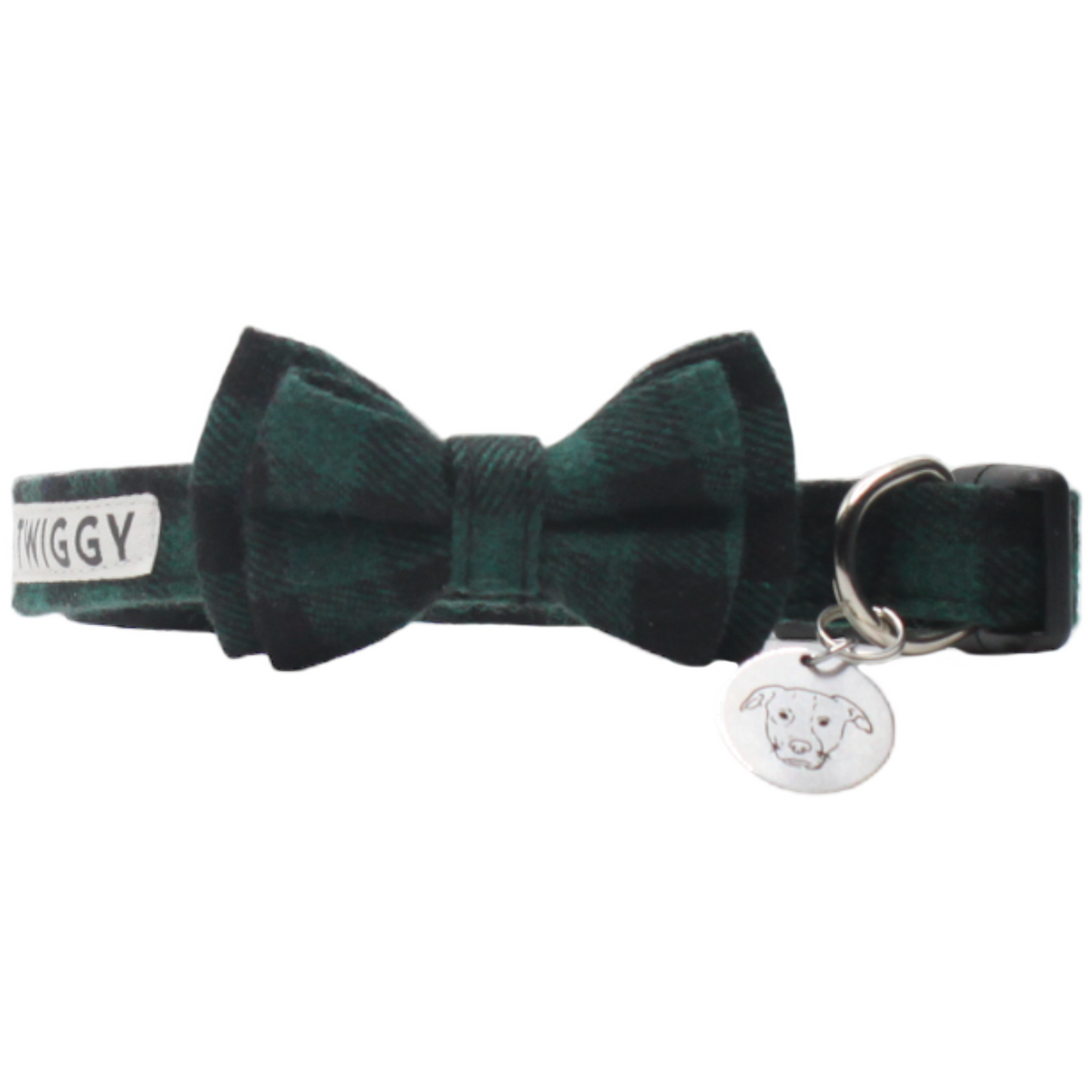 collier chien noeud papillon boucle plastique vert noir twiggy