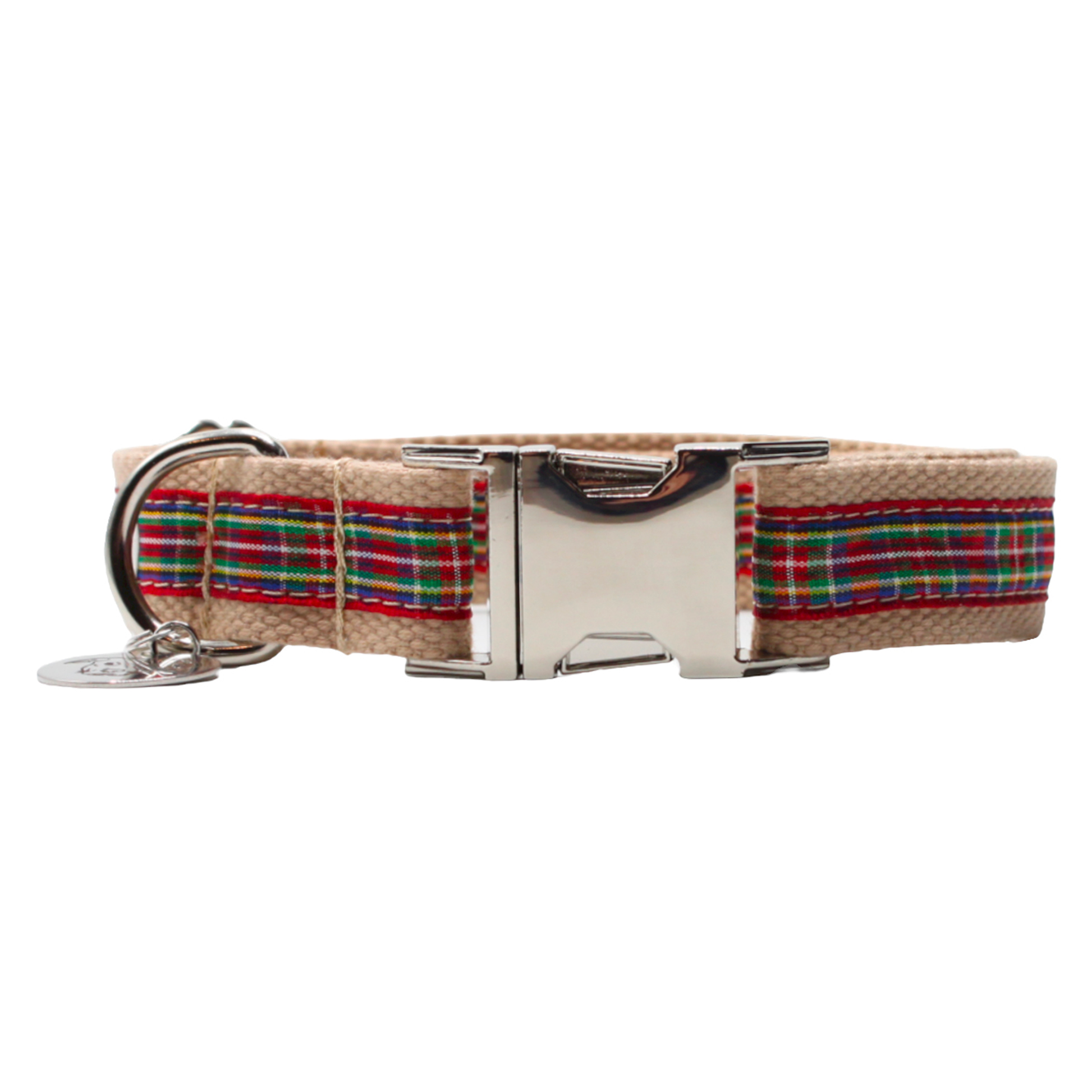 collier chien boucle métal argentée écossais tartan rouge twiggy