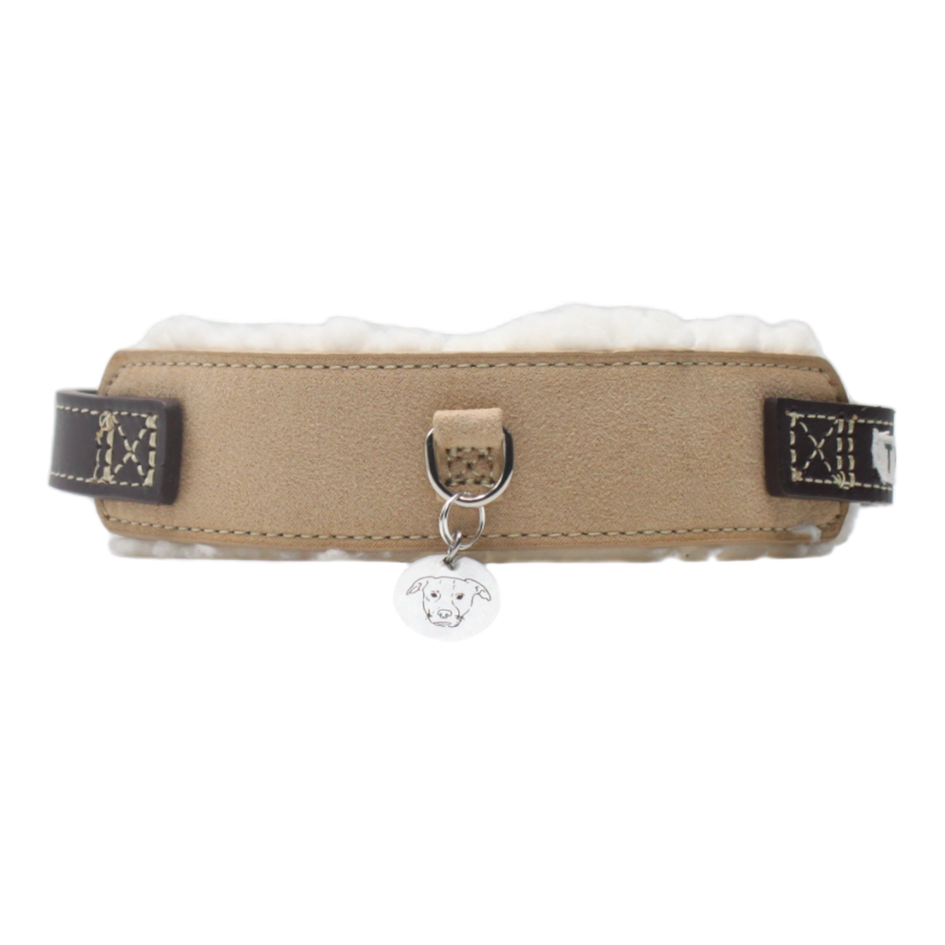 collier chien cuir daim boucle réglable beige marron twiggy