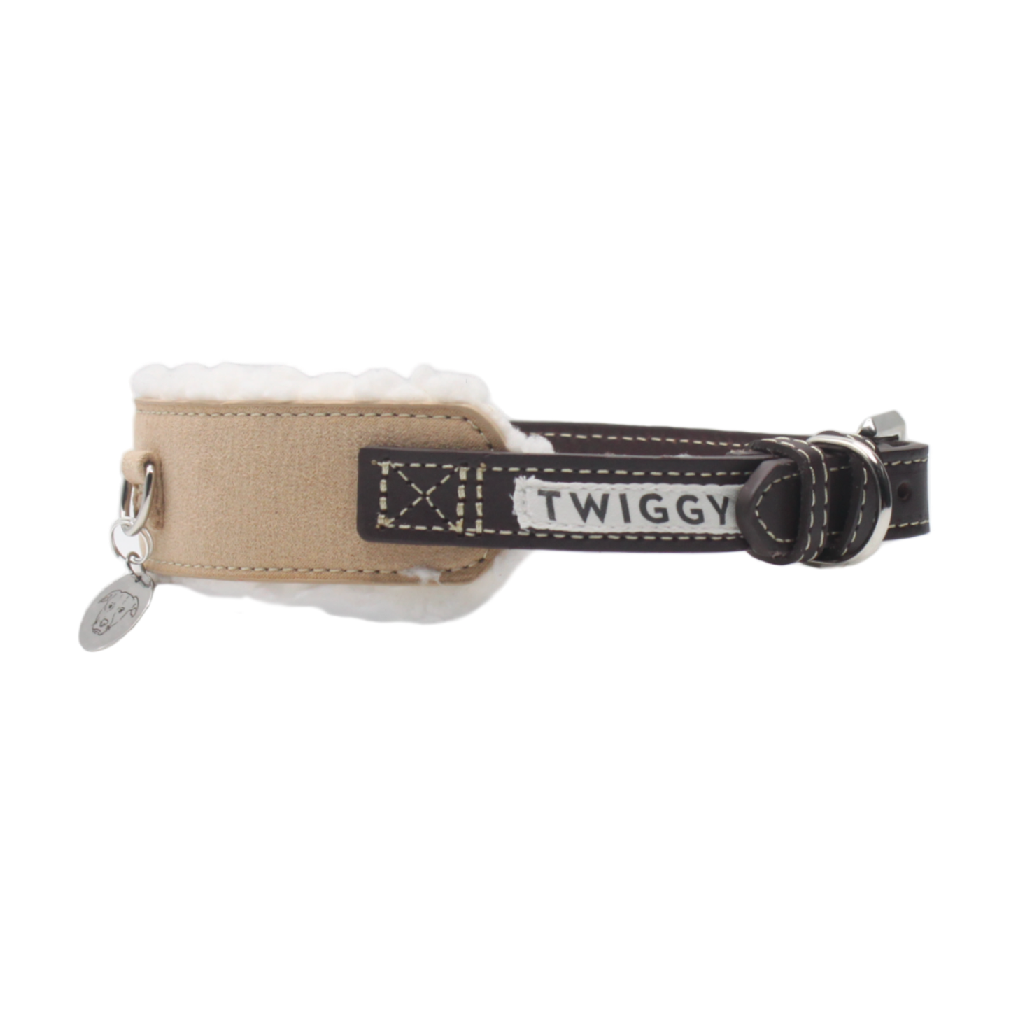collier chien cuir daim boucle réglable beige marron twiggy