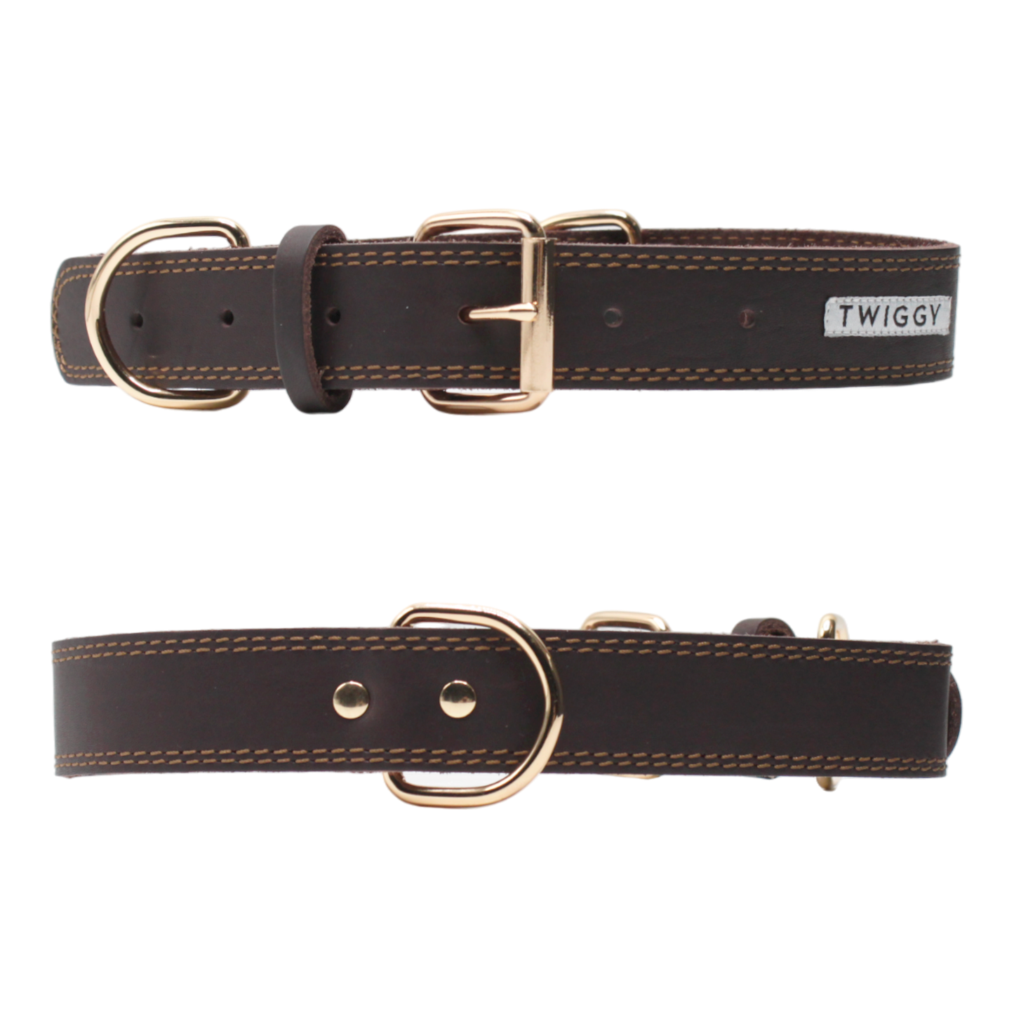 collier chien cuir surpiqué boucle réglable dorée marron camel twiggy