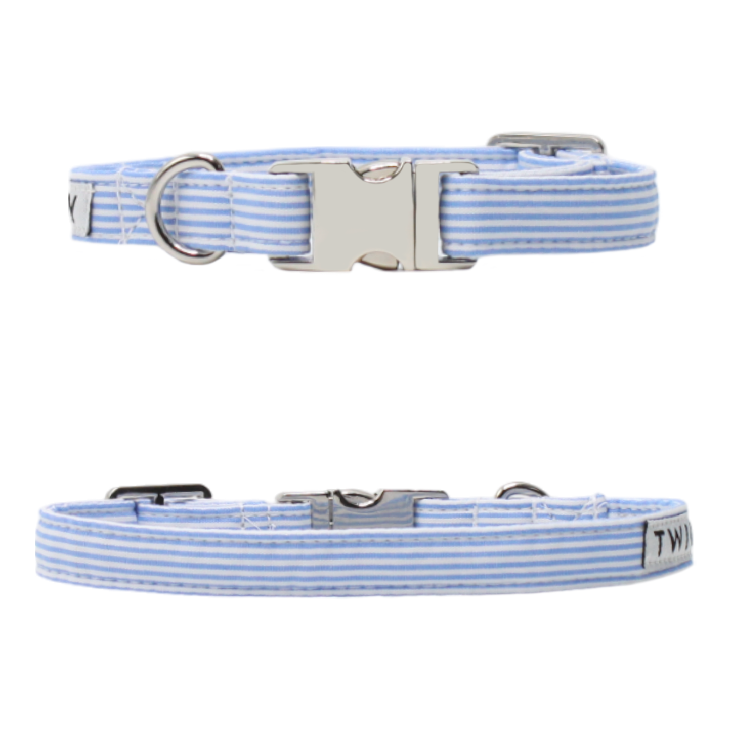 collier chien rayé bleu blanc boucle argentée twiggy
