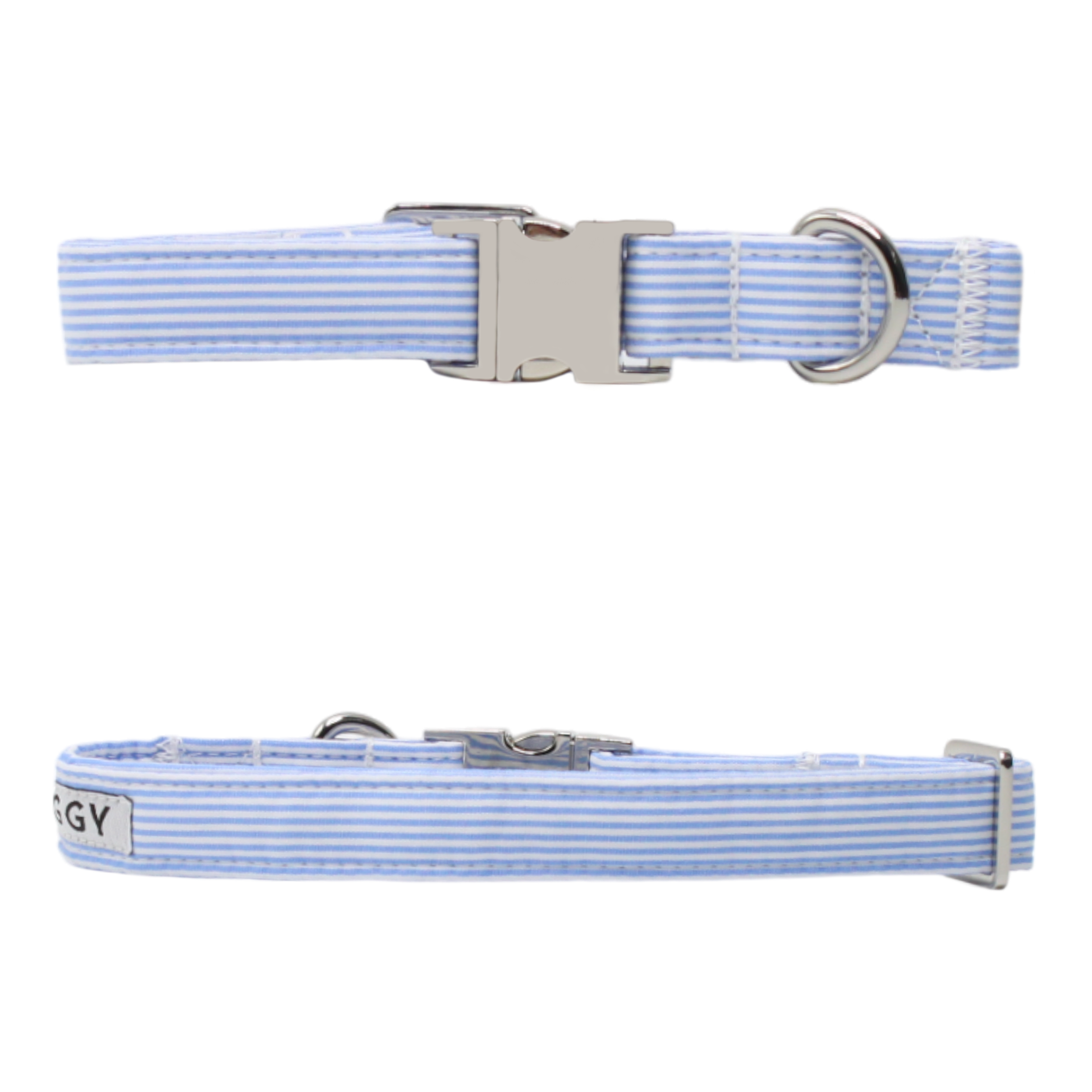 collier chien rayé bleu blanc boucle argentée twiggy