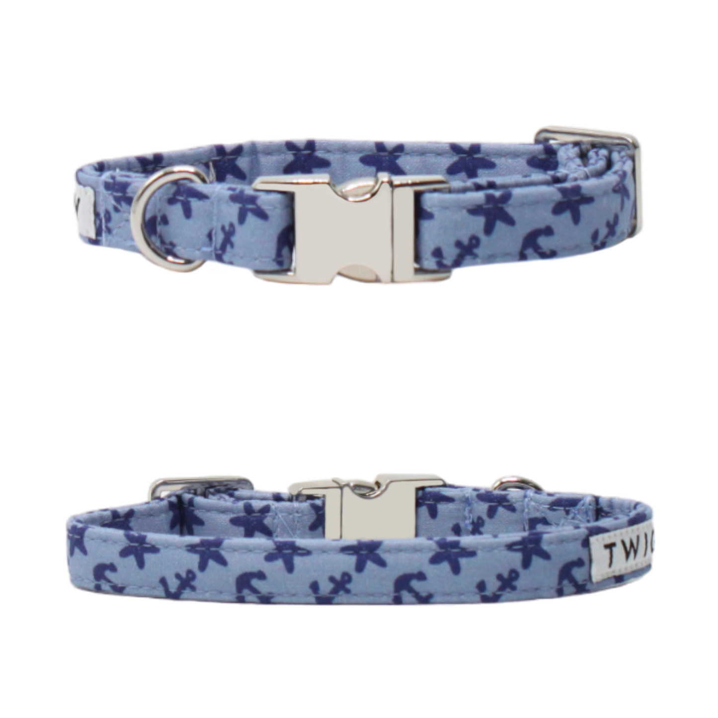 collier chien ancres bleu marine boucle argentée twiggy