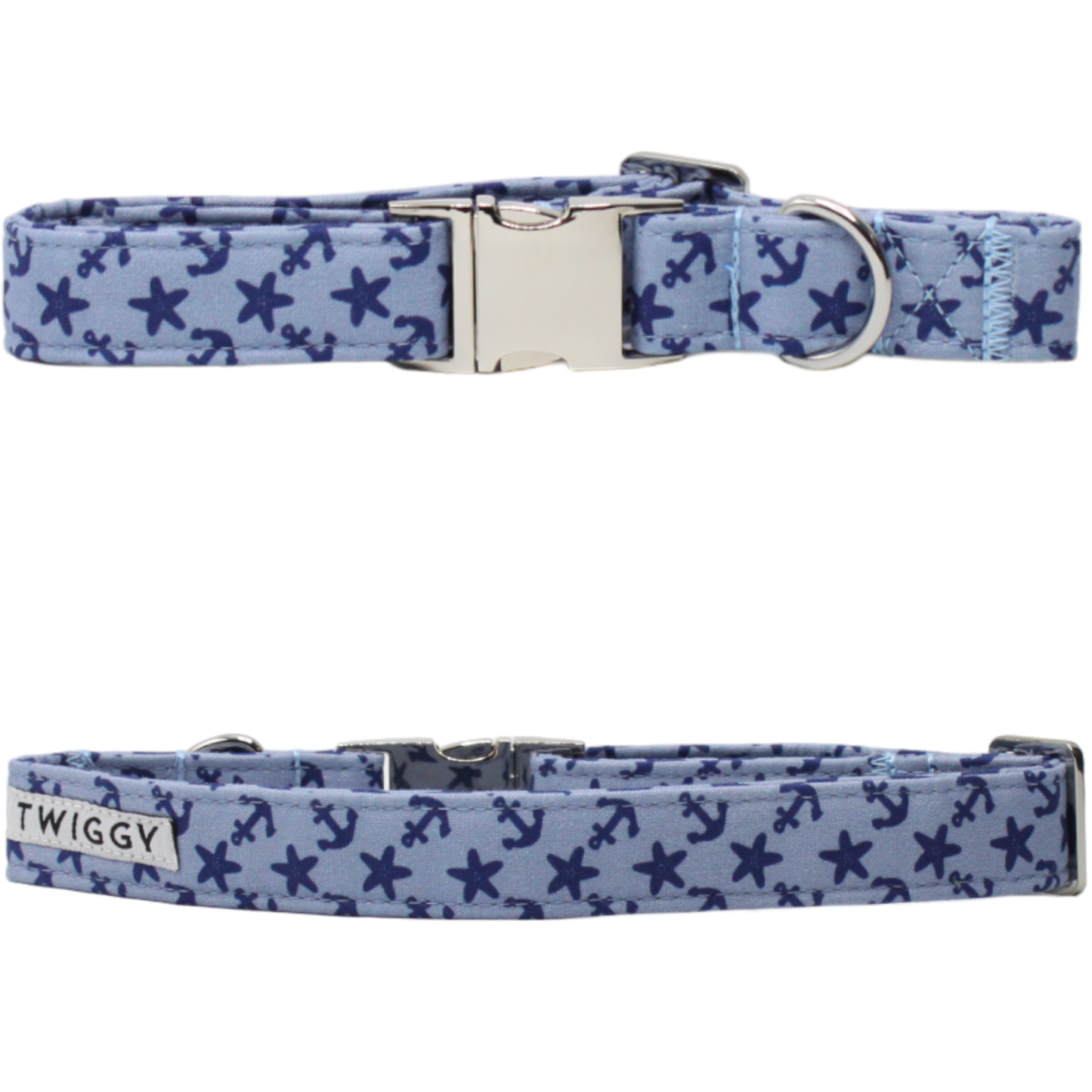 collier chien ancres bleu marine boucle argentée twiggy