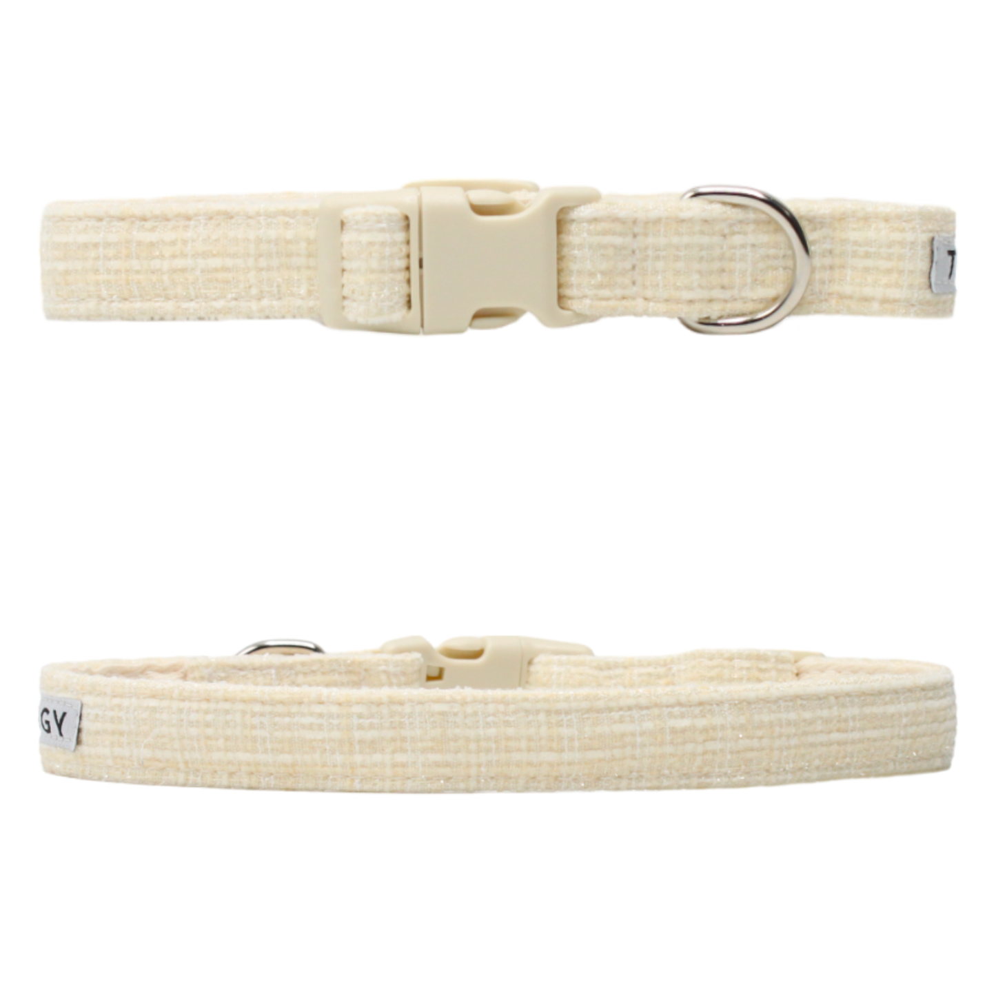 collier chien tweed blanc crème boucle plastique twiggy
