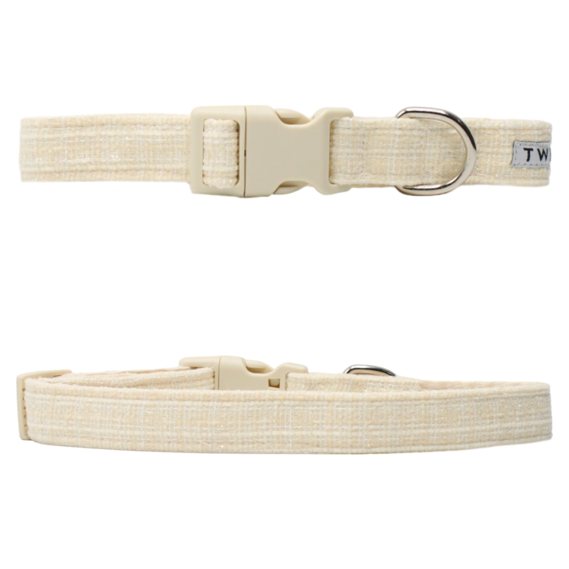 collier chien tweed blanc crème boucle plastique twiggy