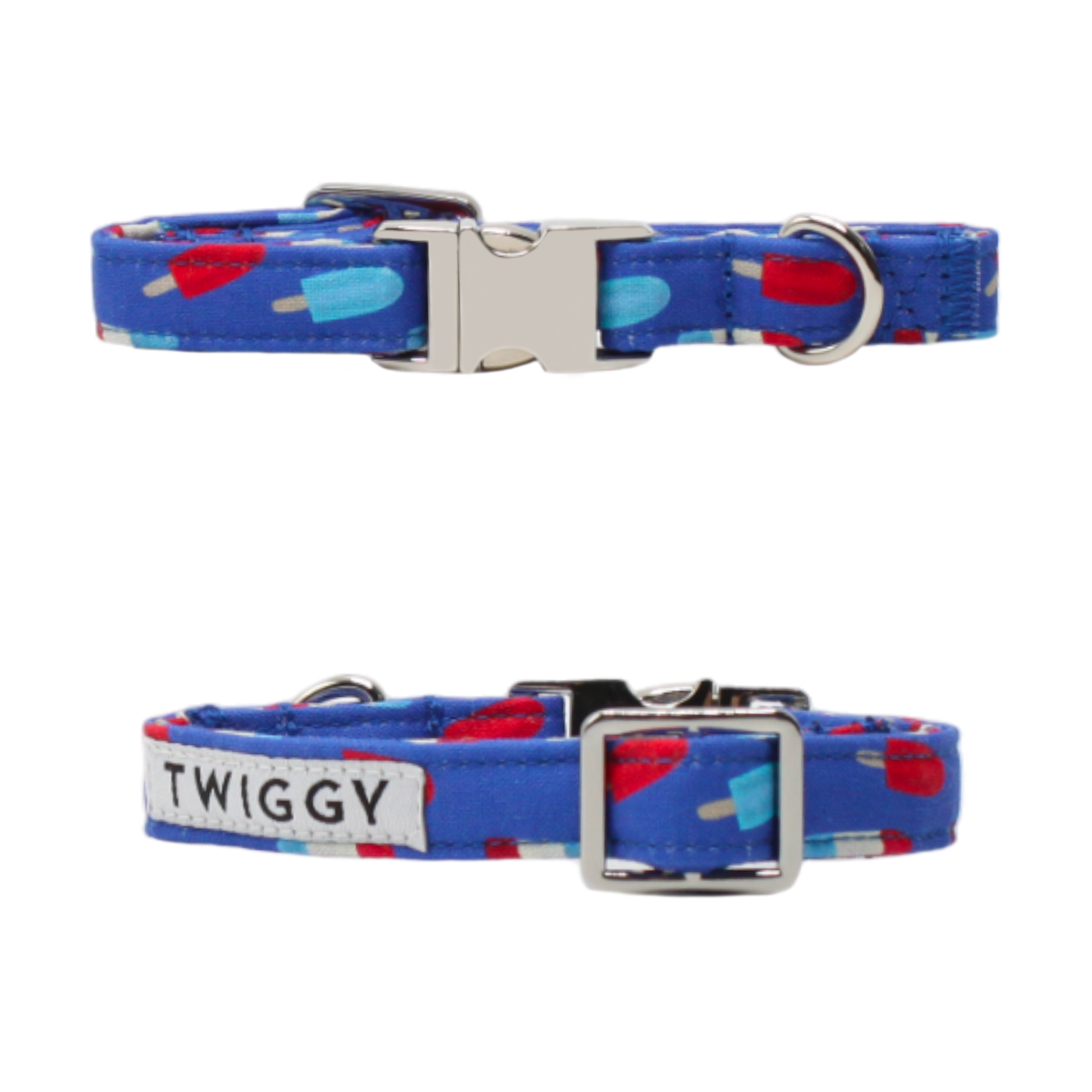 collier chien glaces sorbets bleu blanc rouge boucle argentée twiggy
