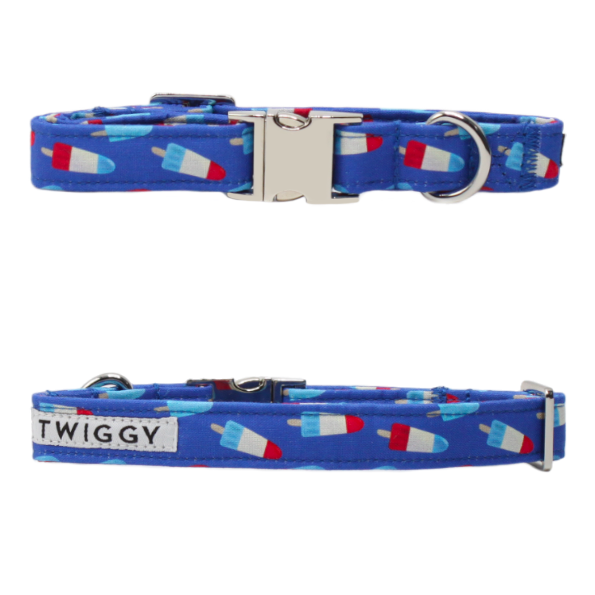 collier chien glaces sorbets bleu blanc rouge boucle argentée twiggy