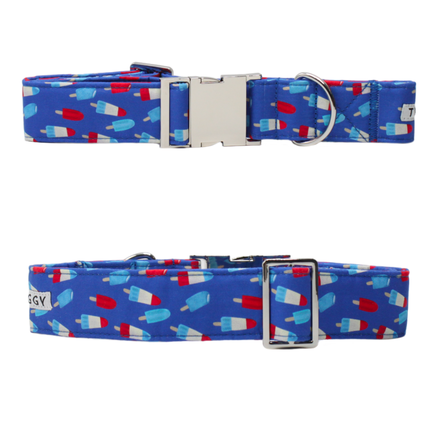collier chien glaces sorbets bleu blanc rouge boucle argentée twiggy