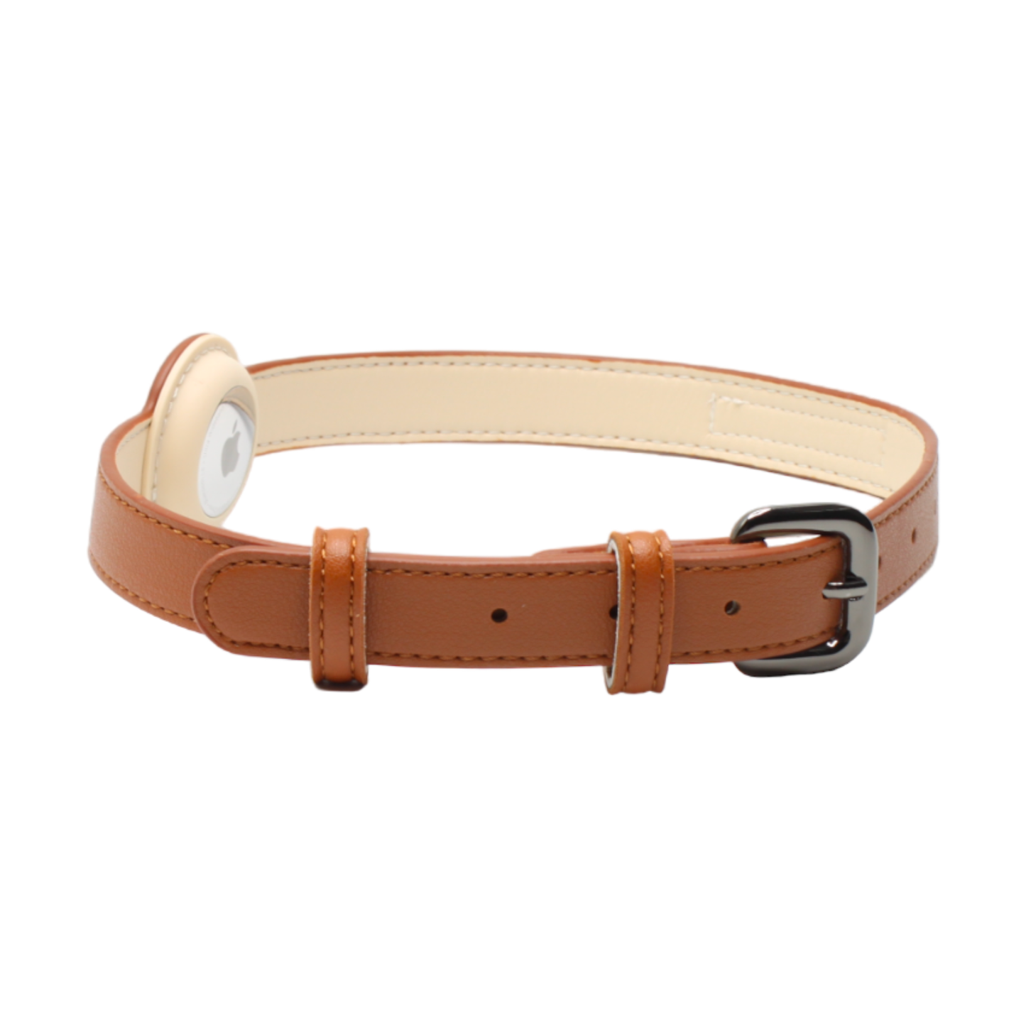 collier chien cuir boucle réglable étui airtag marron camel twiggy