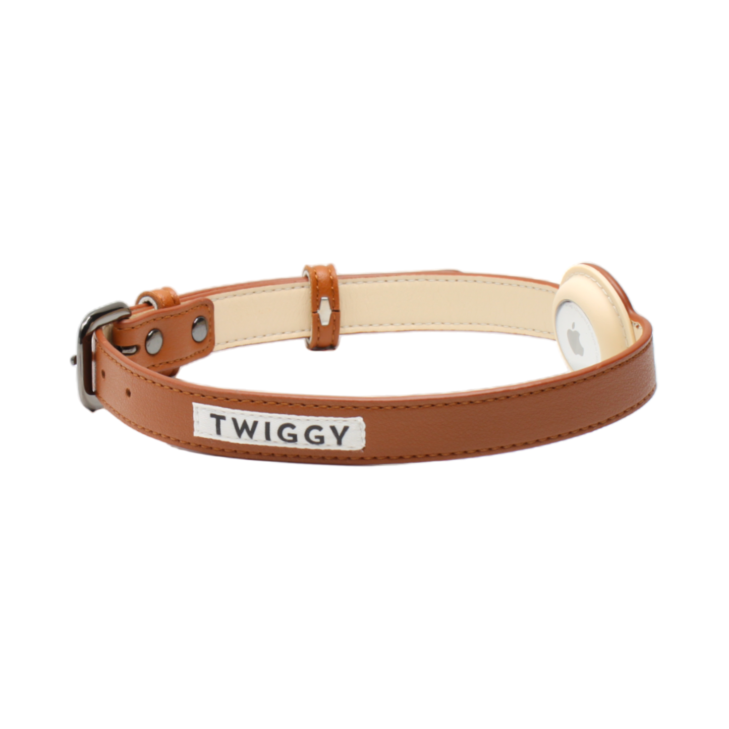 collier chien cuir boucle réglable étui airtag marron camel twiggy