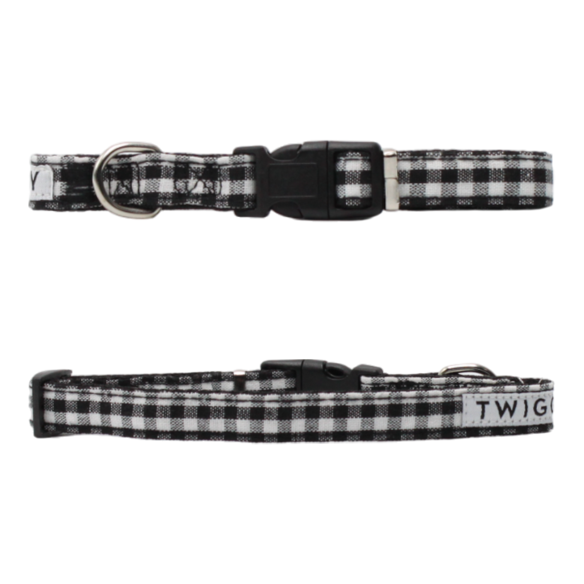 collier chien vichy carreaux boucle plastique noir et blanc twiggy