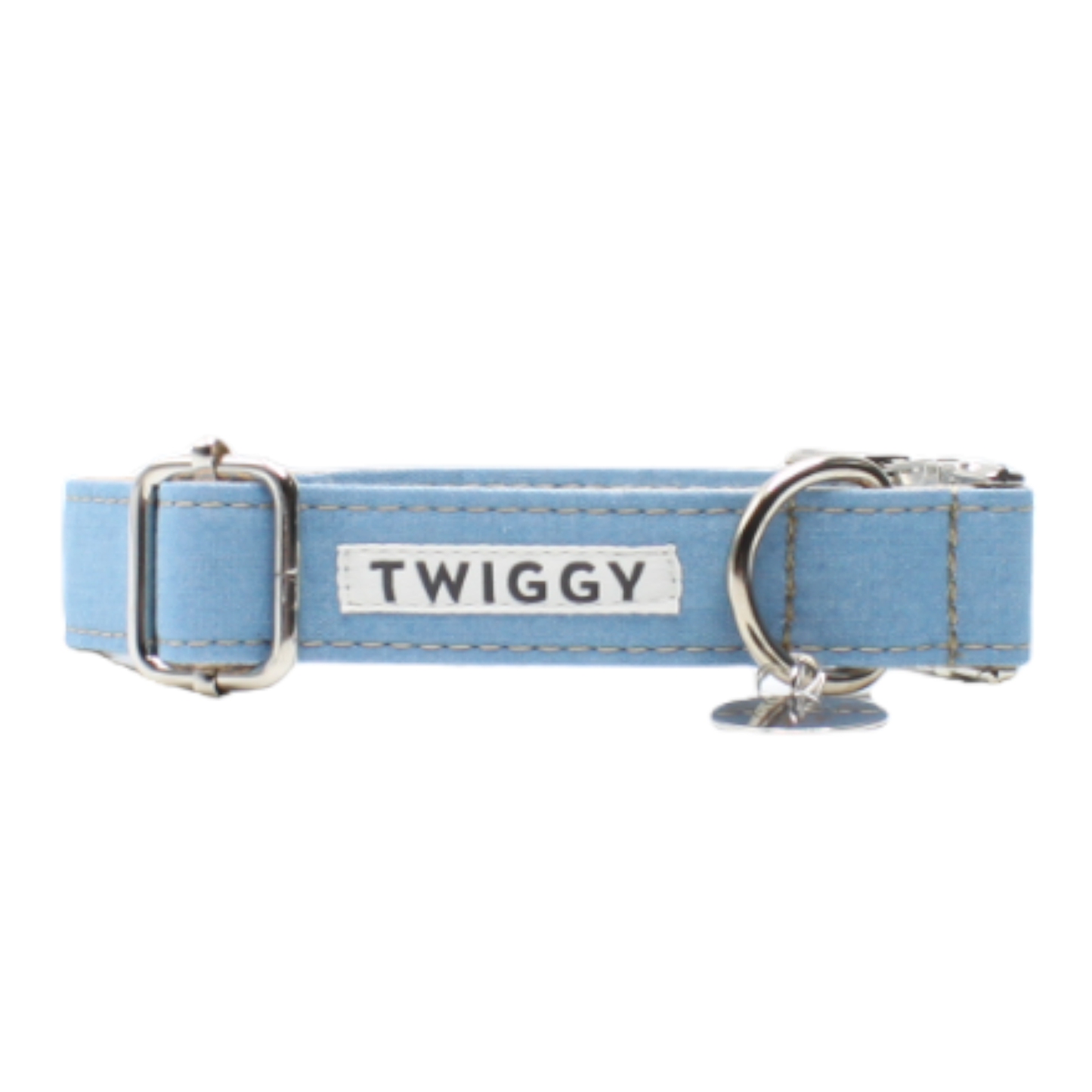 collier chien denim jean boucle métal argenté bleu twiggy