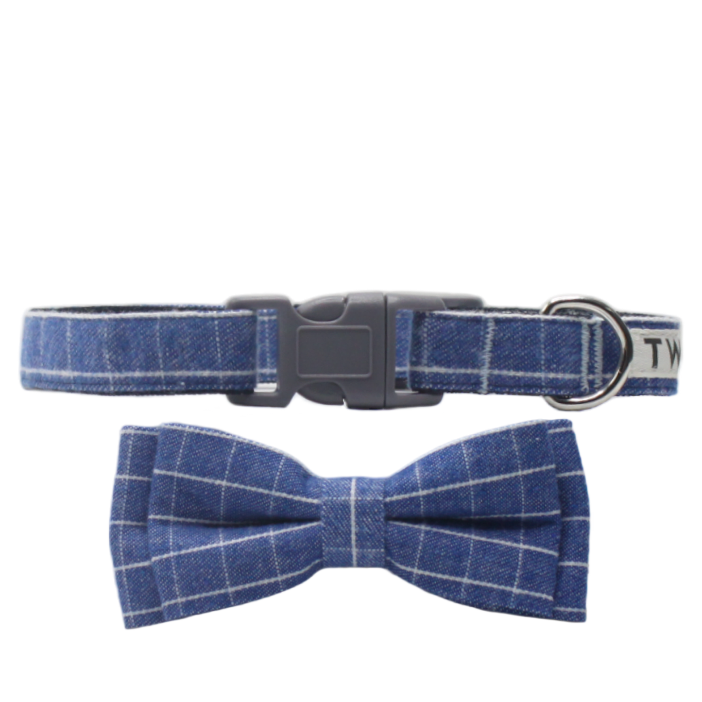 collier chien noeud papillon boucle plastique bleu blanc twiggy